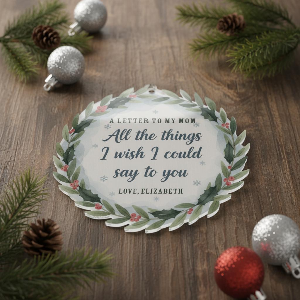 Personalized Mom Memorial Ornament: Holly Wreath Keepsake