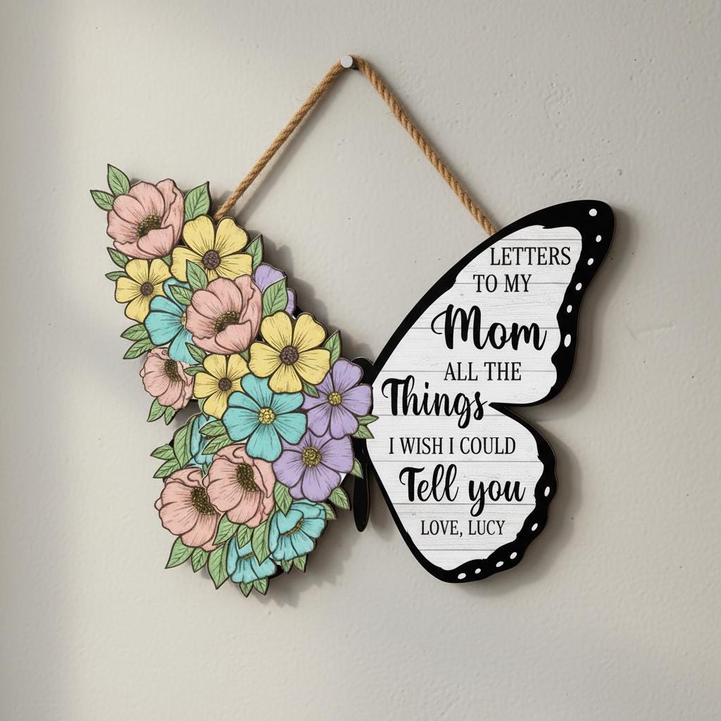 Personalized Mom Memorial Butterfly Sign: Floral Wooden Plaque