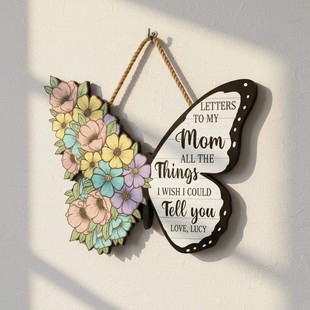 Personalized Mom Memorial Butterfly Sign: Floral Wooden Plaque