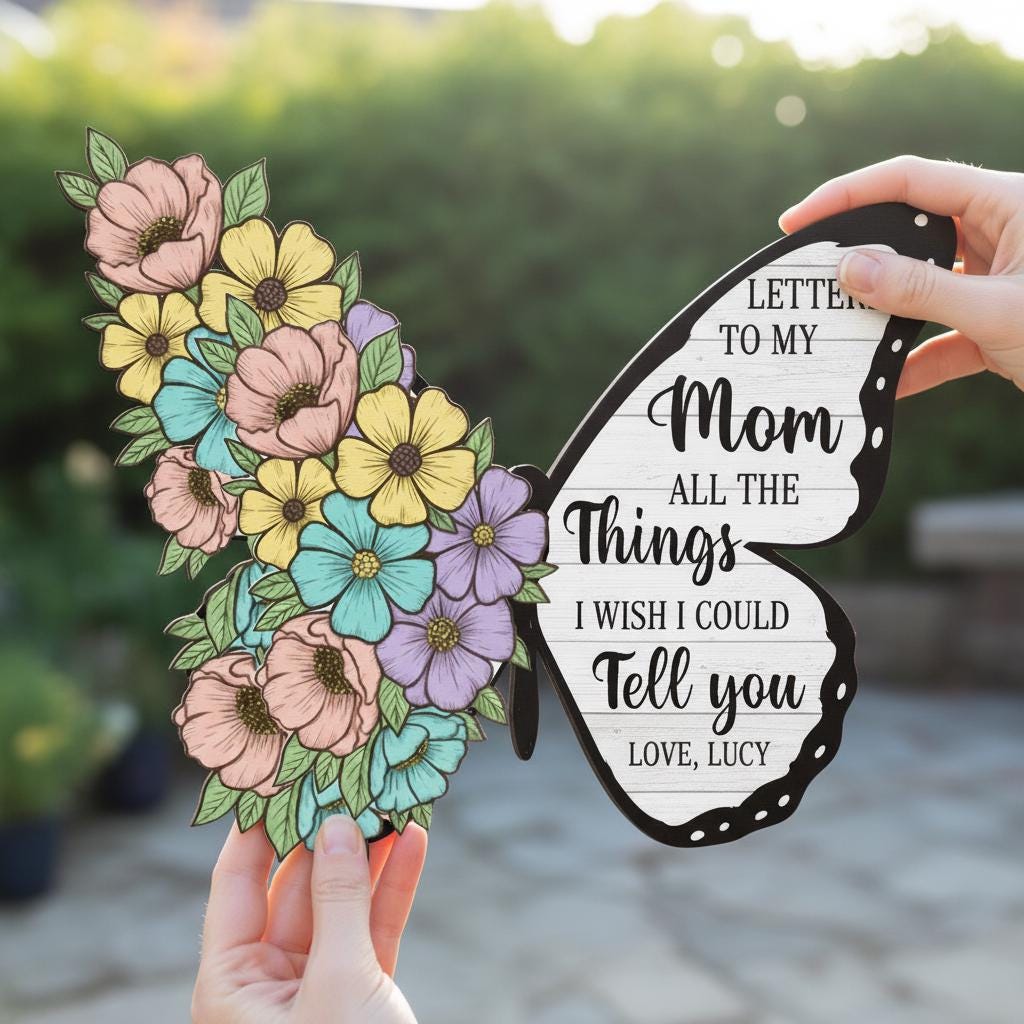 Personalized Mom Memorial Butterfly Sign: Floral Wooden Plaque