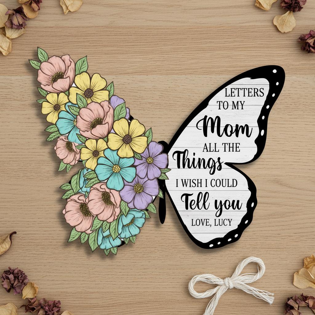 Personalized Mom Memorial Butterfly Sign: Floral Wooden Plaque
