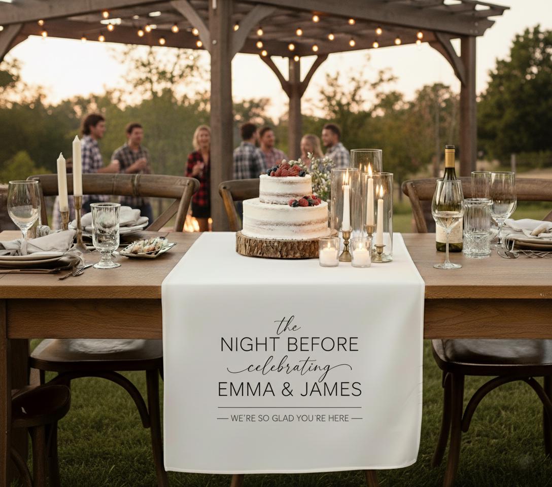 Custom Wedding Table Decor: Personalized Rehearsal Dinner Banner