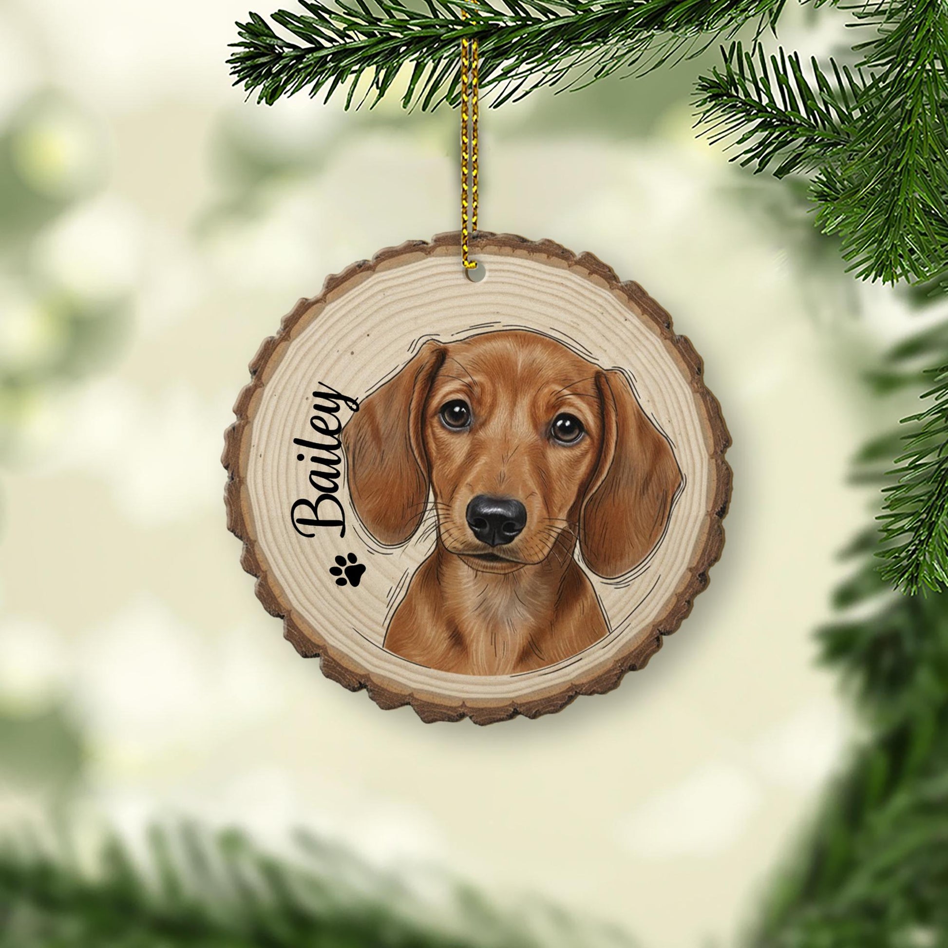 Custom Dog Ornament – Rustic Wooden Keepsake with Pet Name for Holiday Gift