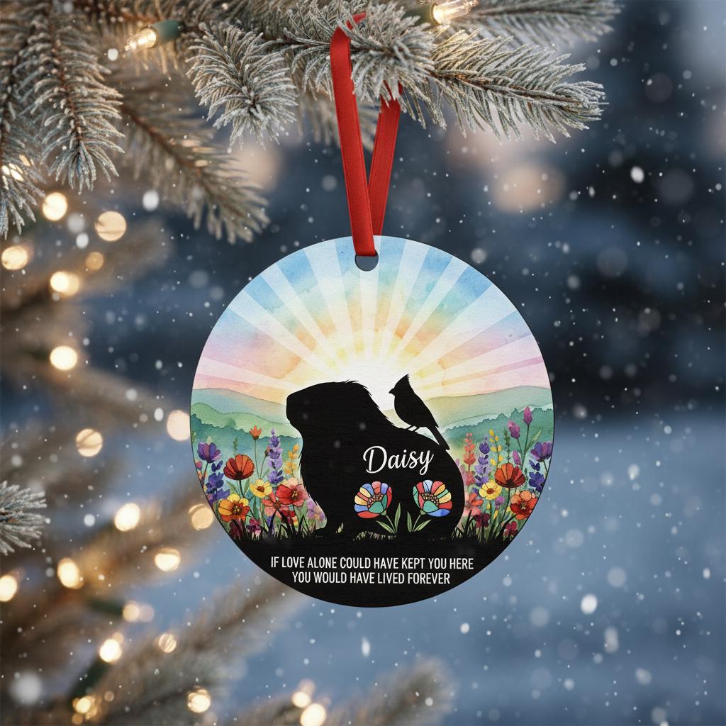 Personalized Hamster Memorial Ornament: Watercolor Wildflower Acrylic Keepsake
