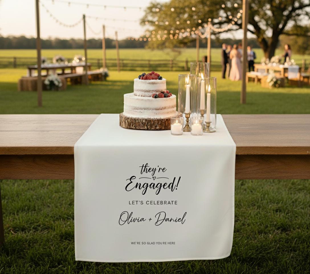 Custom Engagement Table Runner: Personalized Party Decor