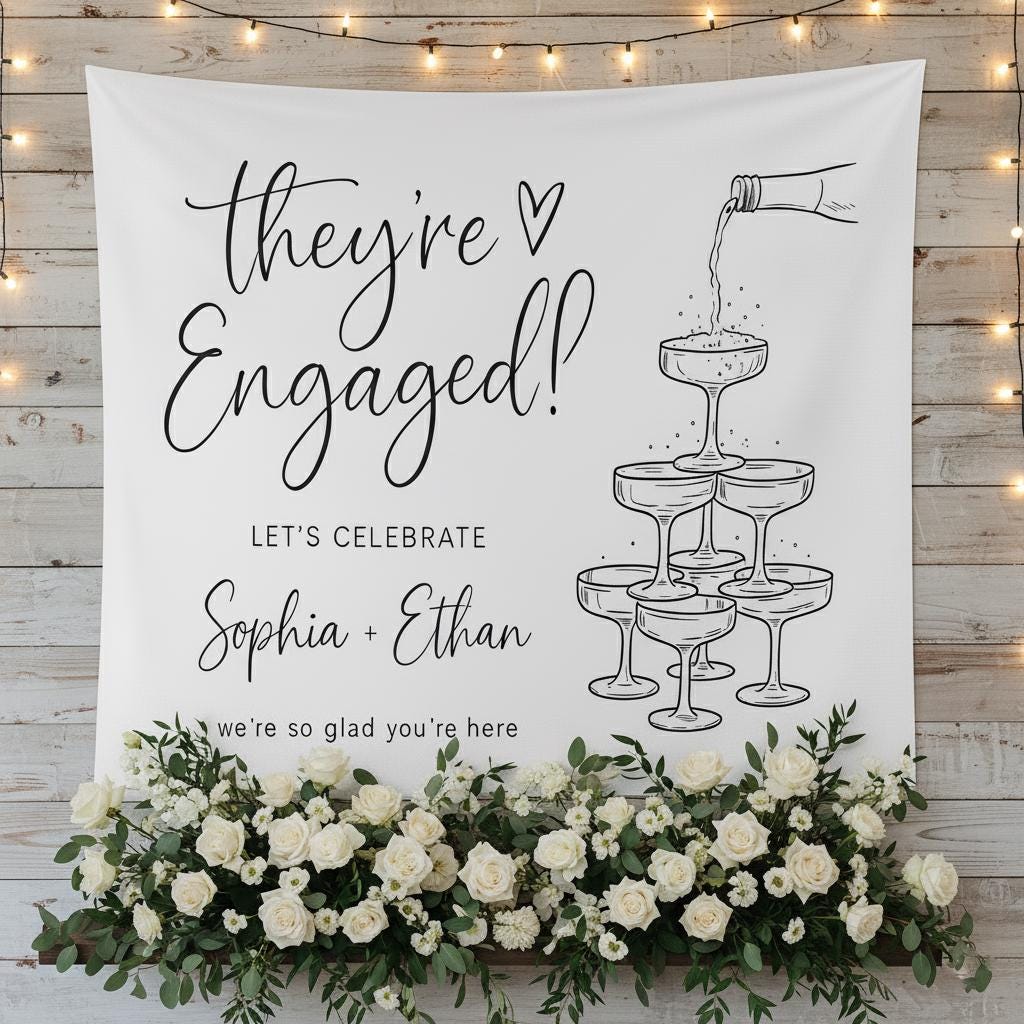 Custom Engagement Tapestry: Personalized Wall Banner Engagement Party Sign Decor