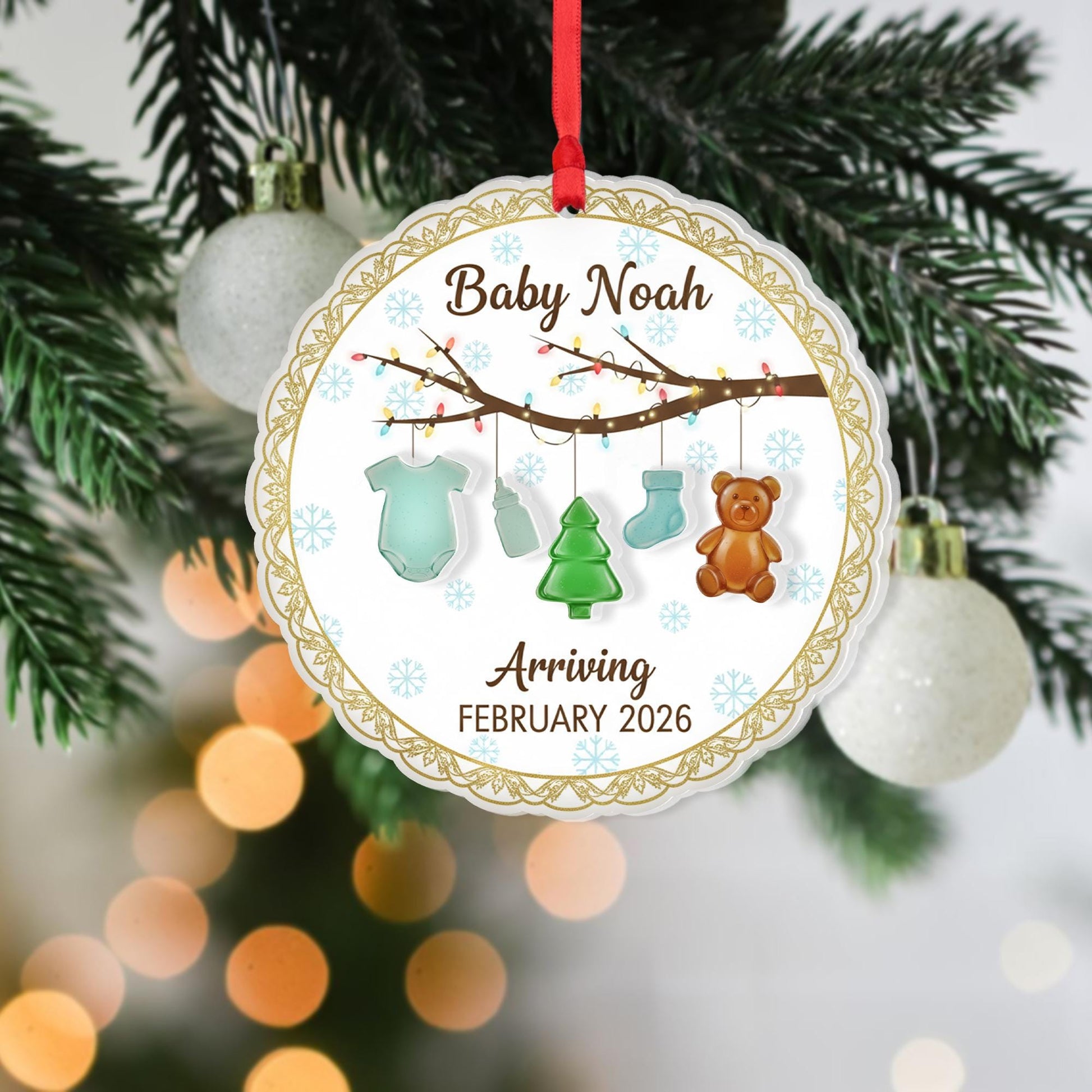 Personalized Baby Announcement Ornament: Sea Glass Acrylic Keepsake