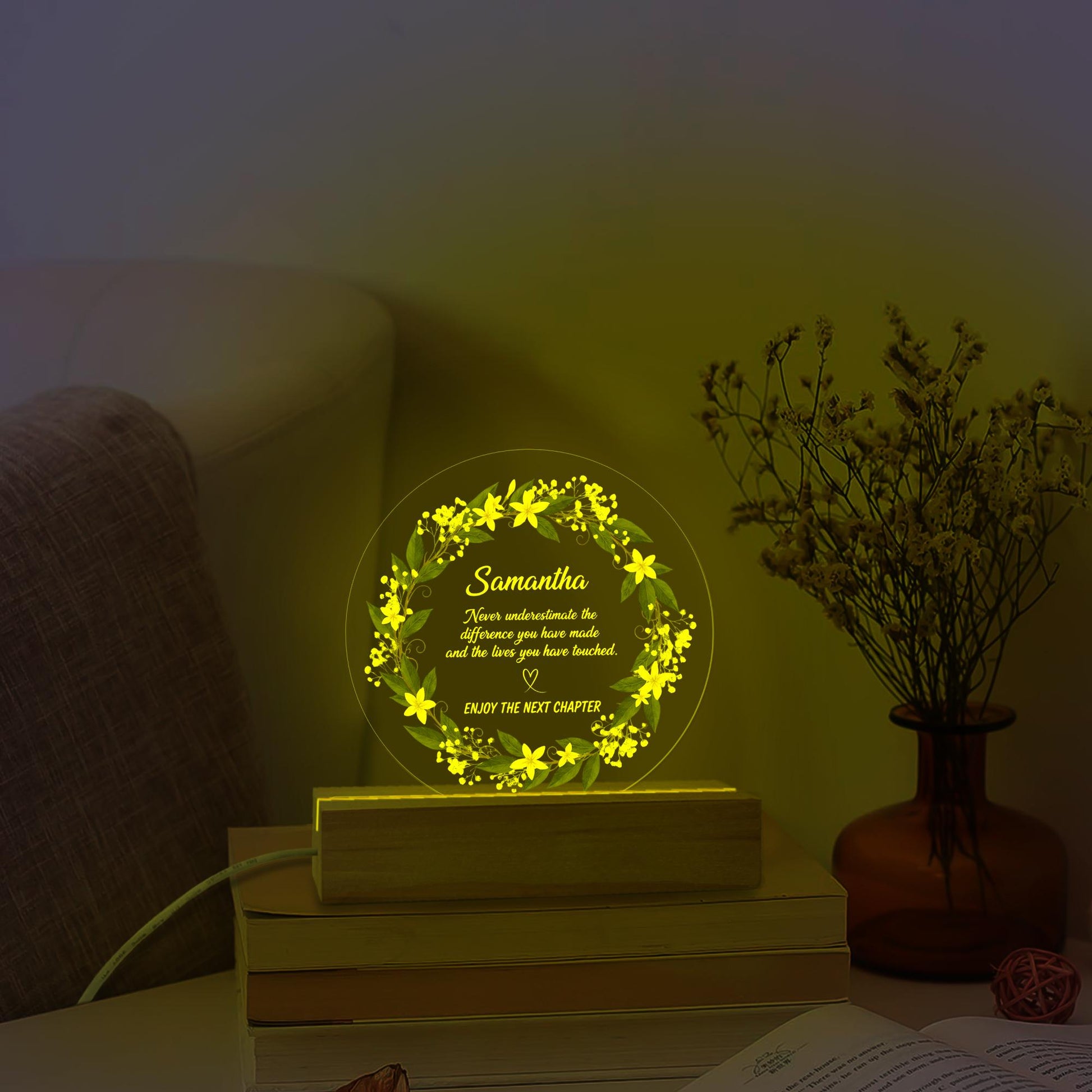 Personalized Floral Wreath LED Light - Custom Acrylic Night Light