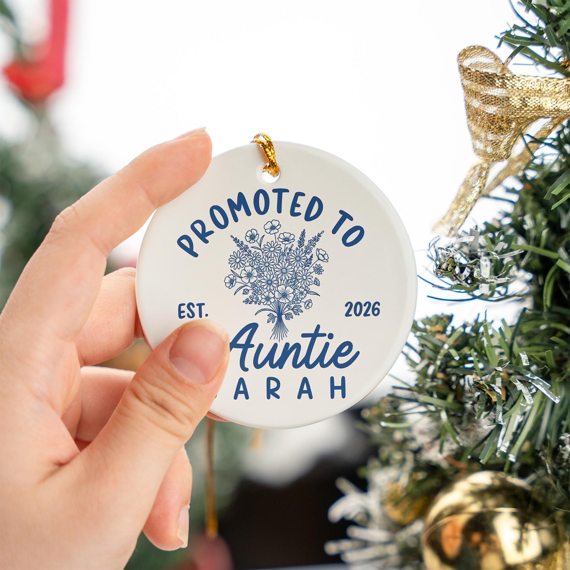 Personalized Auntie Ceramic Ornament: Baby Announcement Gift for New Aunt