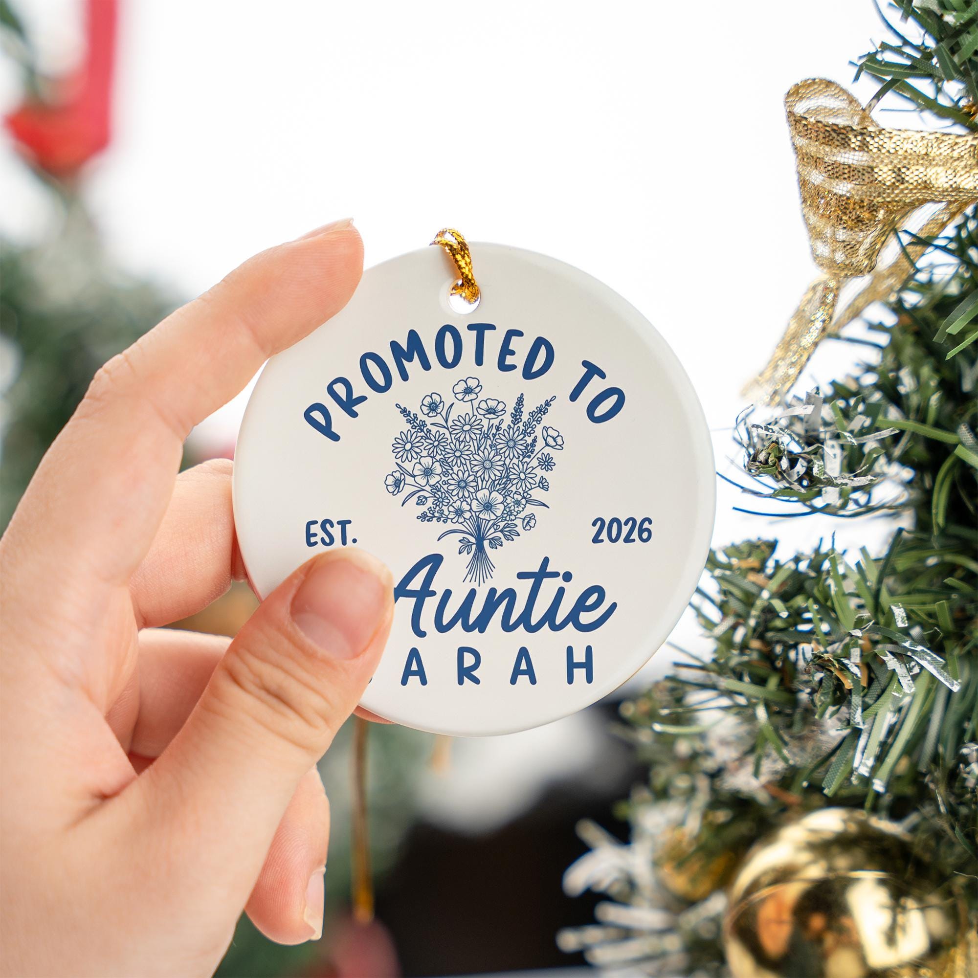 Personalized Auntie Ceramic Ornament: Baby Announcement Gift for New Aunt
