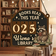 Personalized Raccoon Reading Tracker: Wooden Books Read This Year Sign