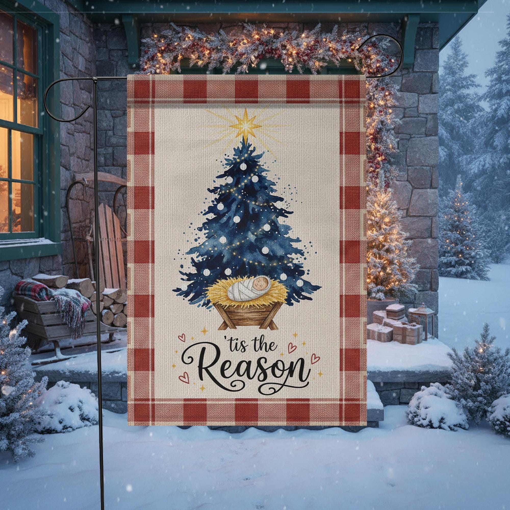 Nativity Scene Christmas Flag: 'tis the Reason Jesus Christ Holiday Banner, Faith-Based Outdoor Decor