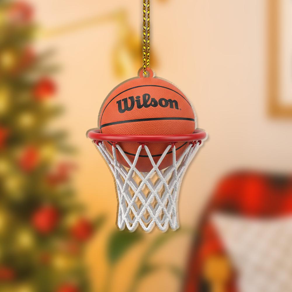 Basketball Hoop Ornament – Mini Wilson Ball with Net and Rim Decoration