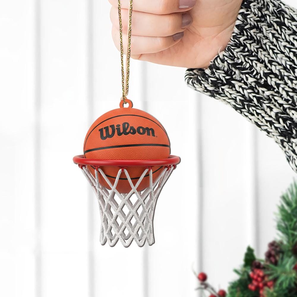 Basketball Hoop Ornament – Mini Wilson Ball with Net and Rim Decoration
