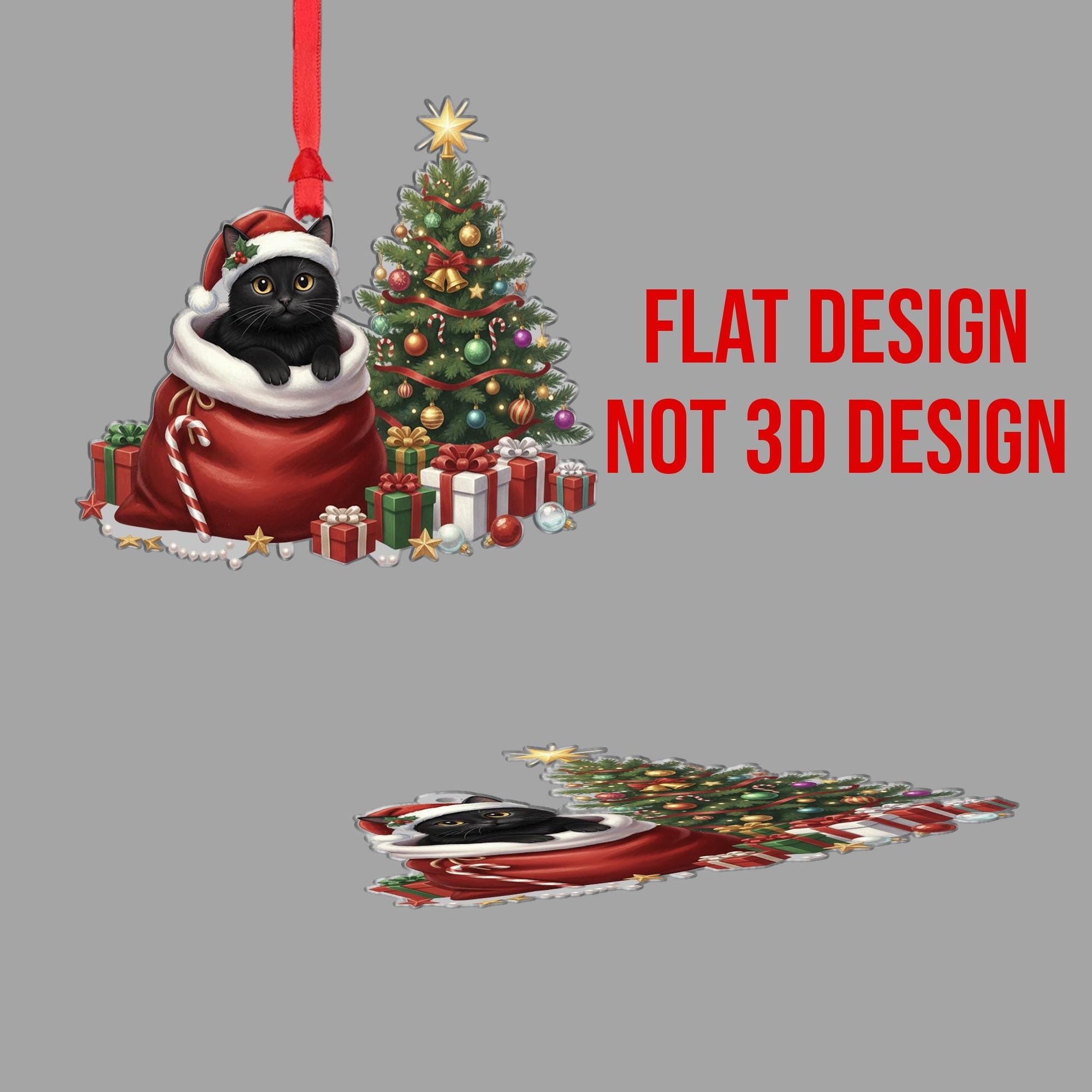 Black Cat Christmas Ornament: Cute Holiday Cat in Santa Bag
