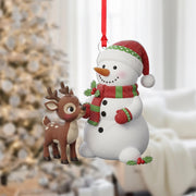 Snowman & Reindeer Christmas Ornament: Double-Sided Holiday Decoration