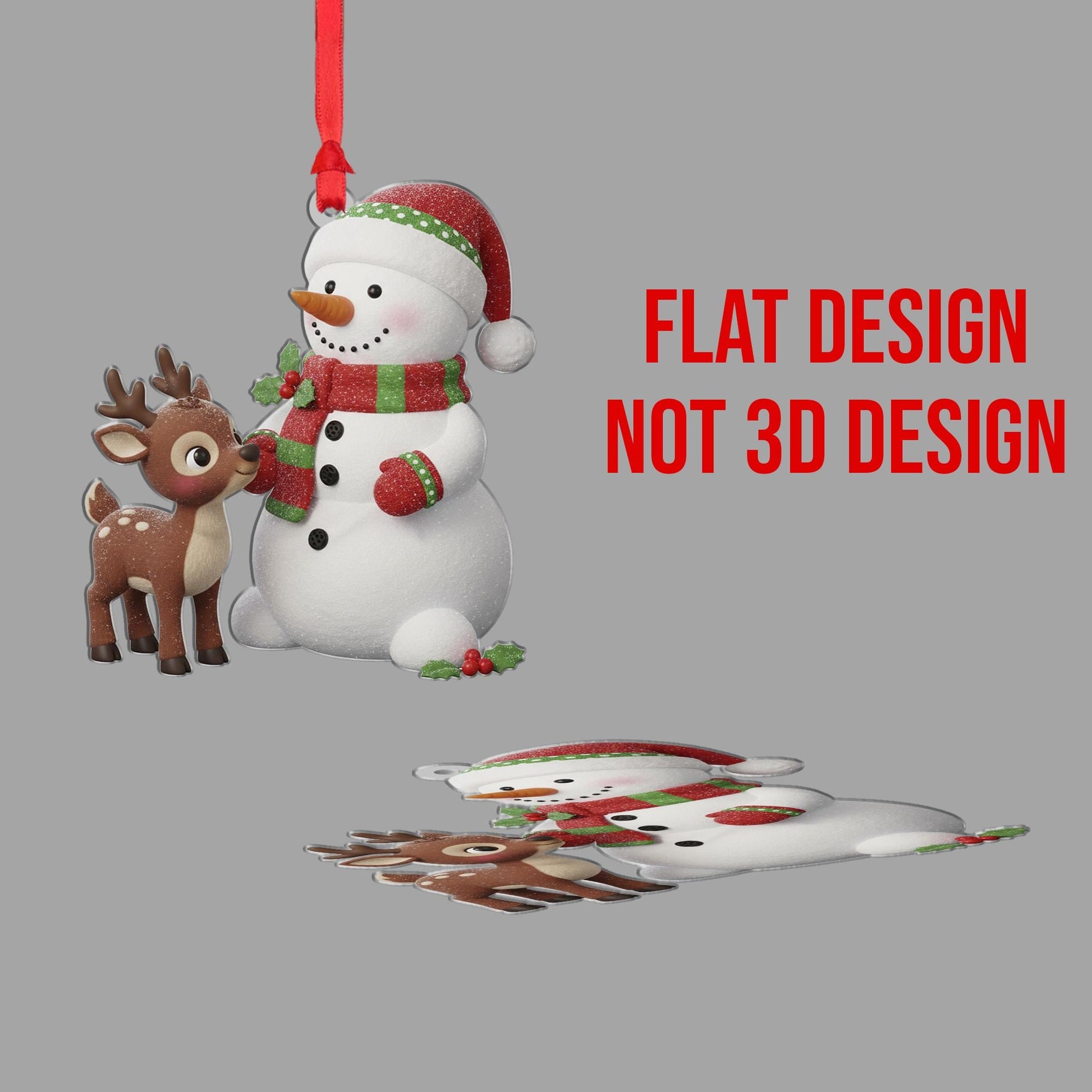 Snowman & Reindeer Christmas Ornament: Double-Sided Holiday Decoration
