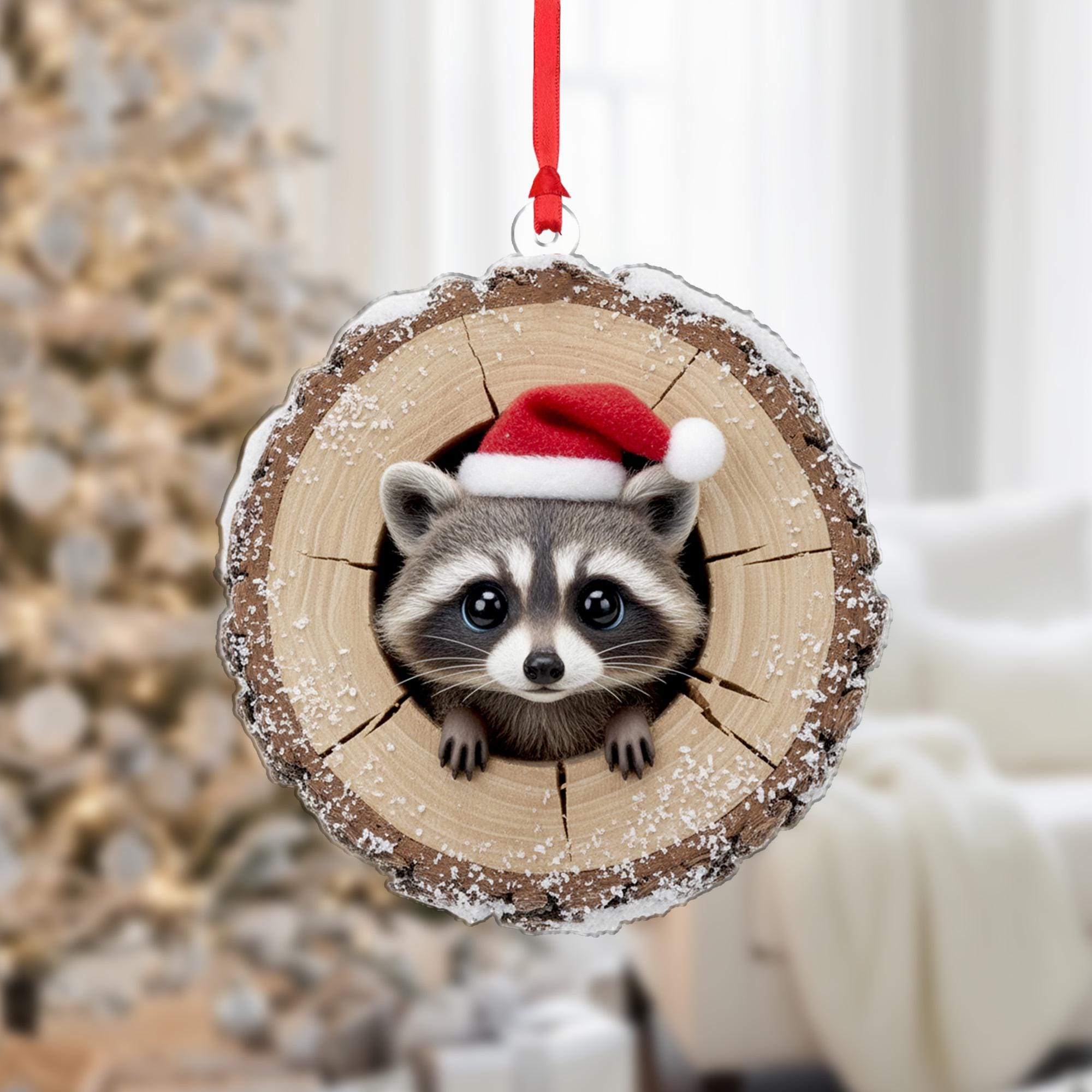 Raccoon Christmas Ornament: Woodland Animal Holiday Decoration