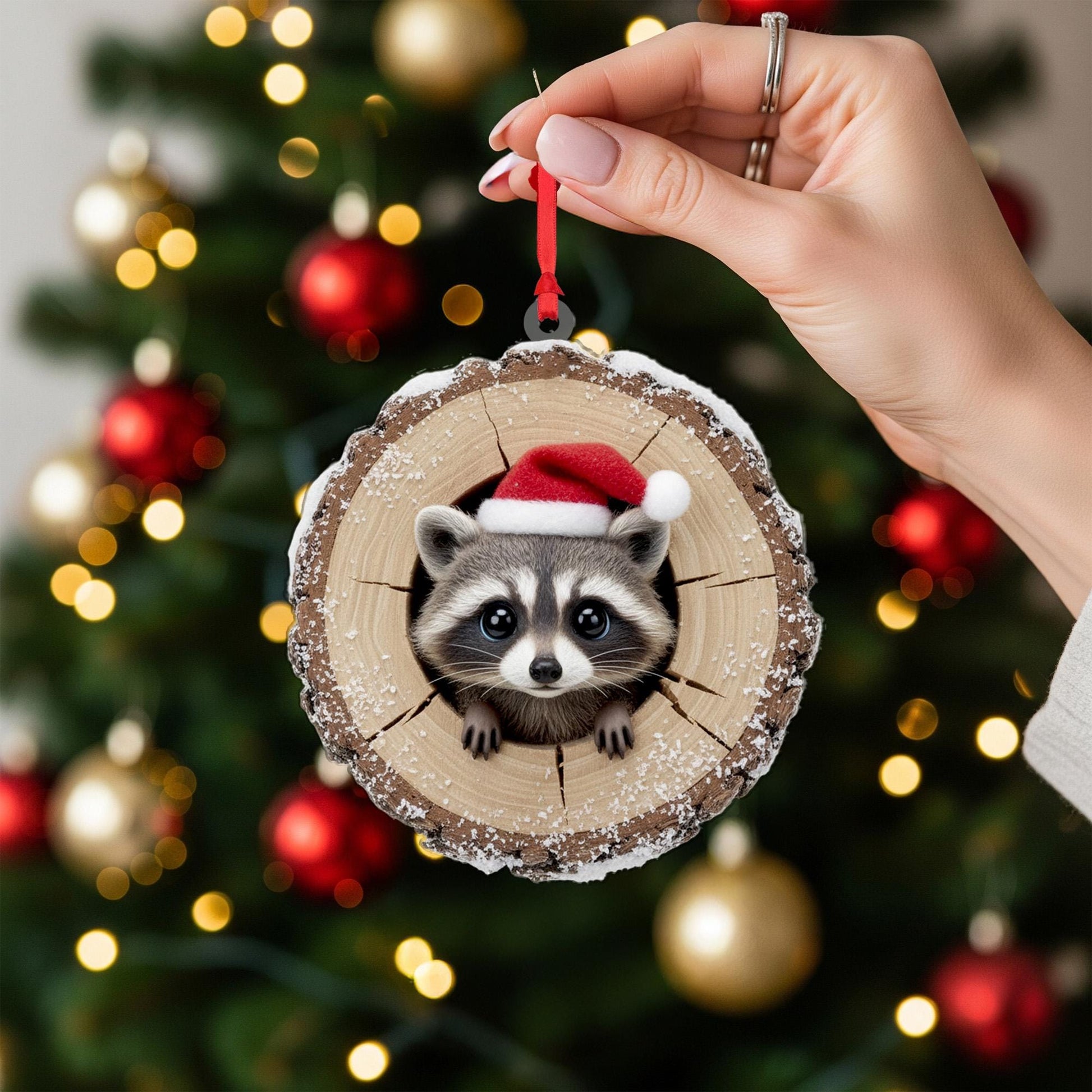 Raccoon Christmas Ornament: Woodland Animal Holiday Decoration