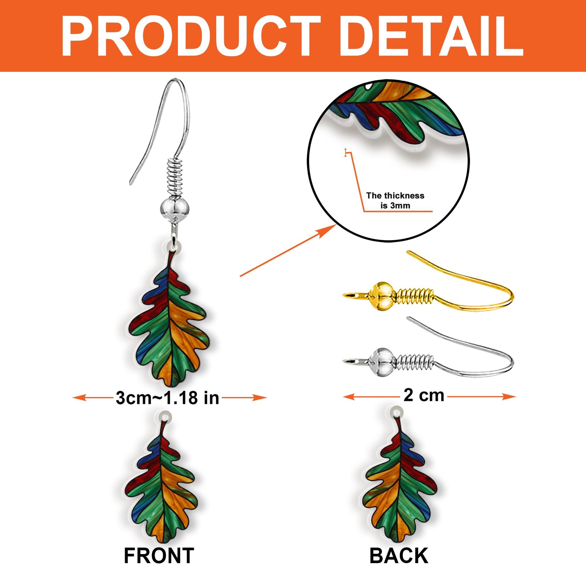 Leaf Earrings – Colorful Dangle Design with Oak Shape and Stained Glass Look