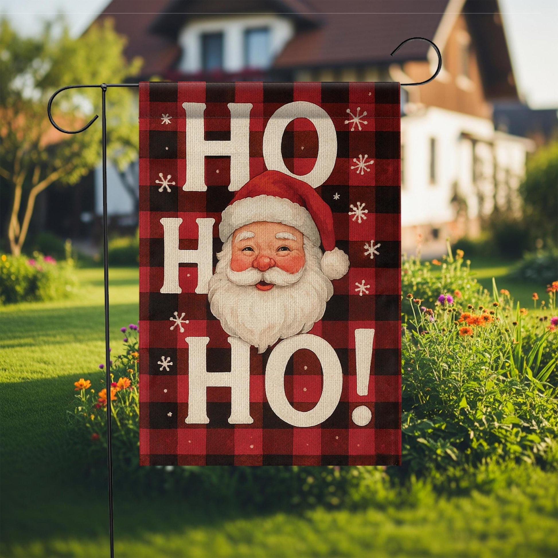Buffalo Plaid Santa Garden Flag: Rustic Christmas Decor