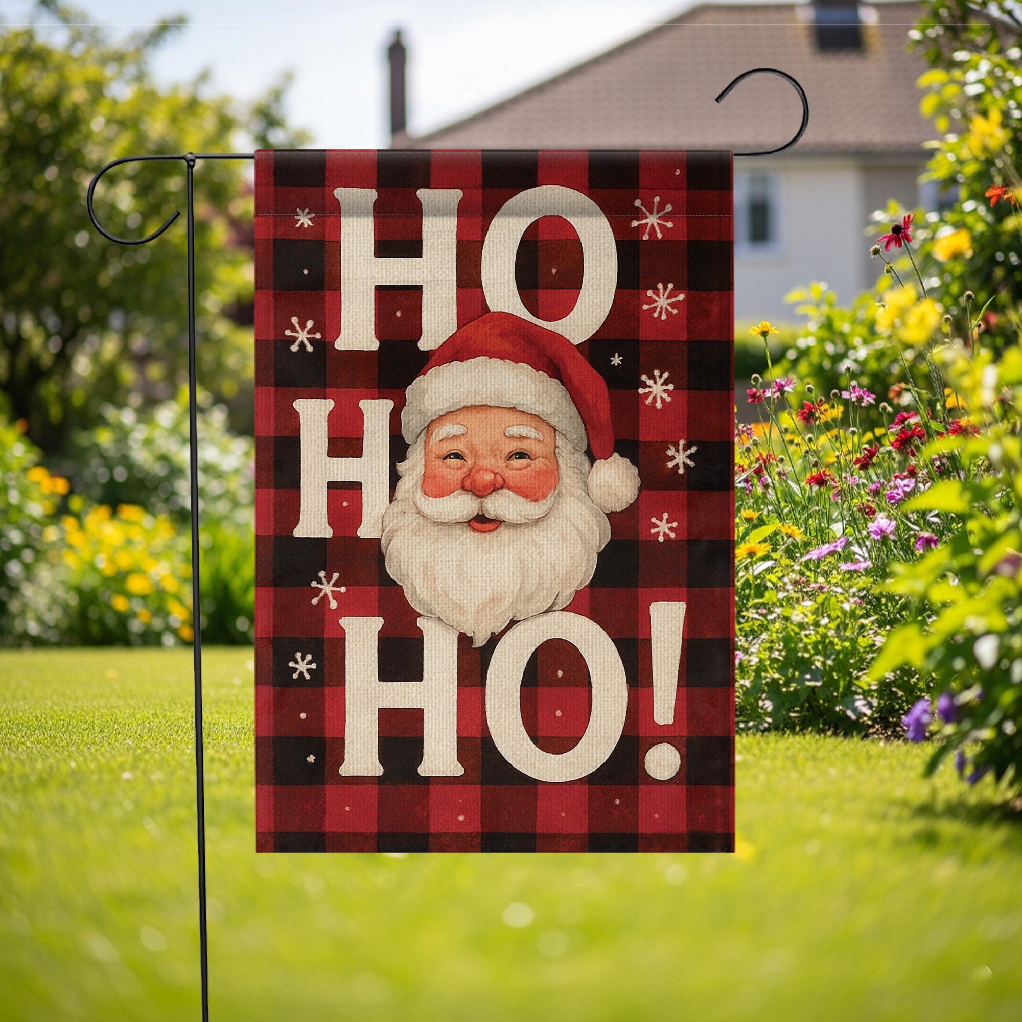 Buffalo Plaid Santa Garden Flag: Rustic Christmas Decor