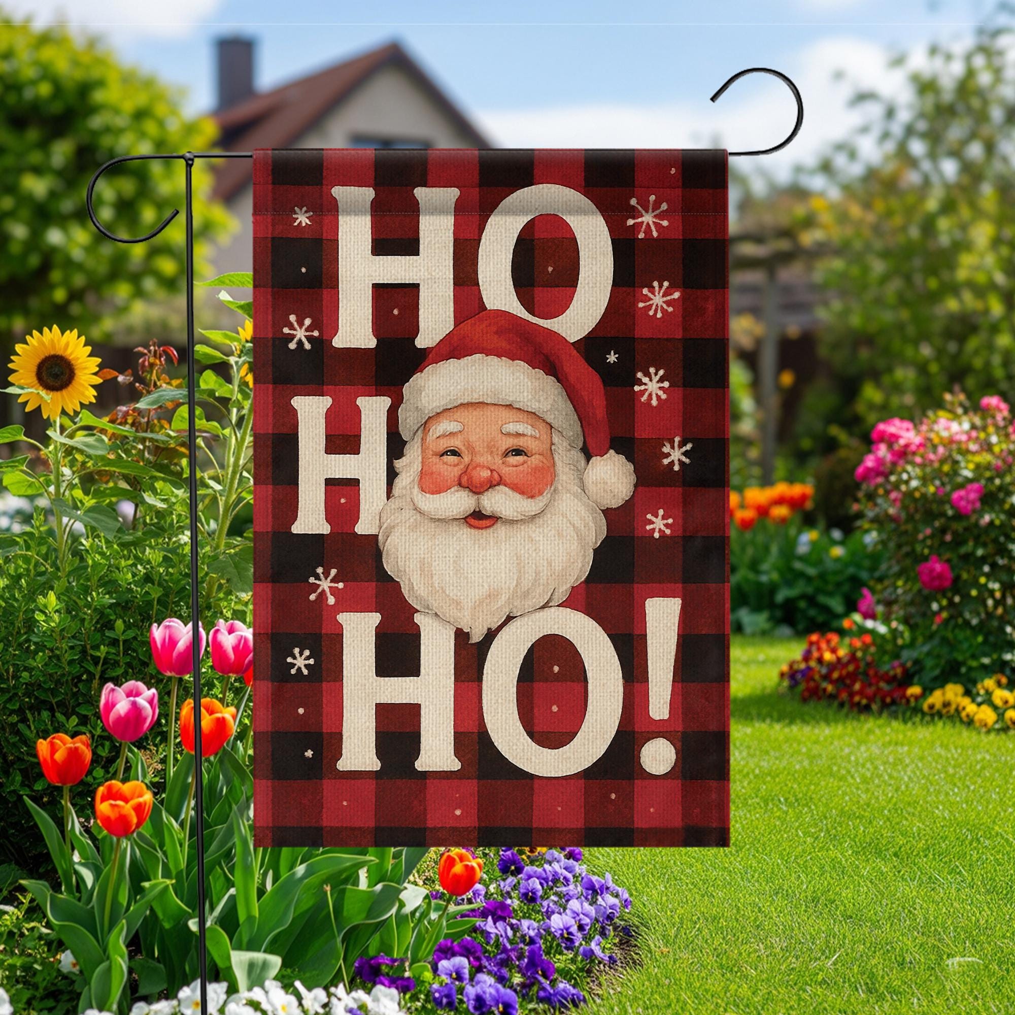 Buffalo Plaid Santa Garden Flag: Rustic Christmas Decor