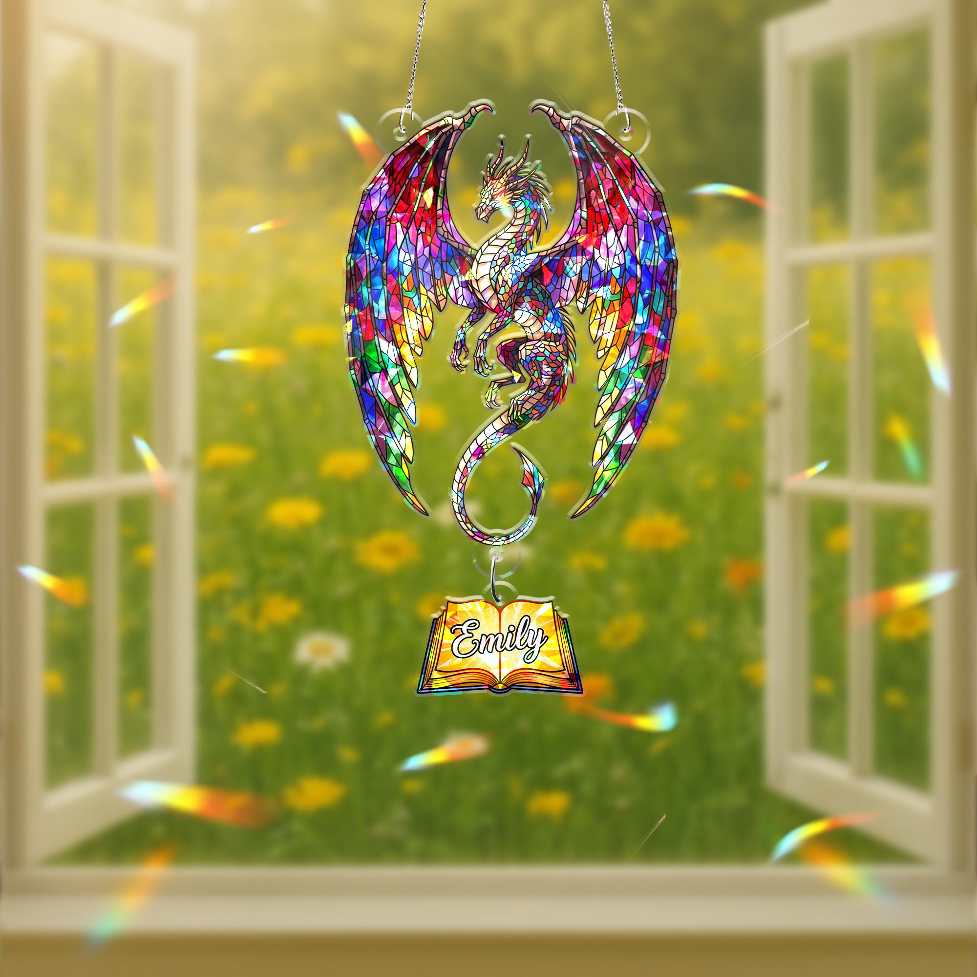 Custom Dragon Acrylic Suncatcher with Custom Charm Name, Mystical Window Hanging Decor