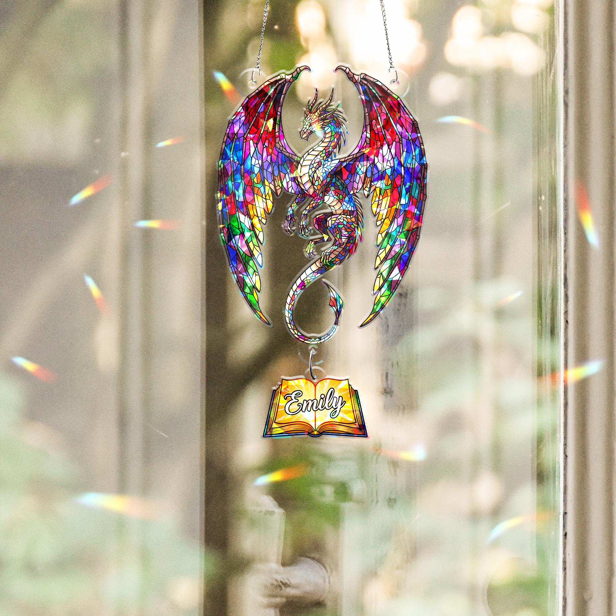 Custom Dragon Acrylic Suncatcher with Custom Charm Name, Mystical Window Hanging Decor