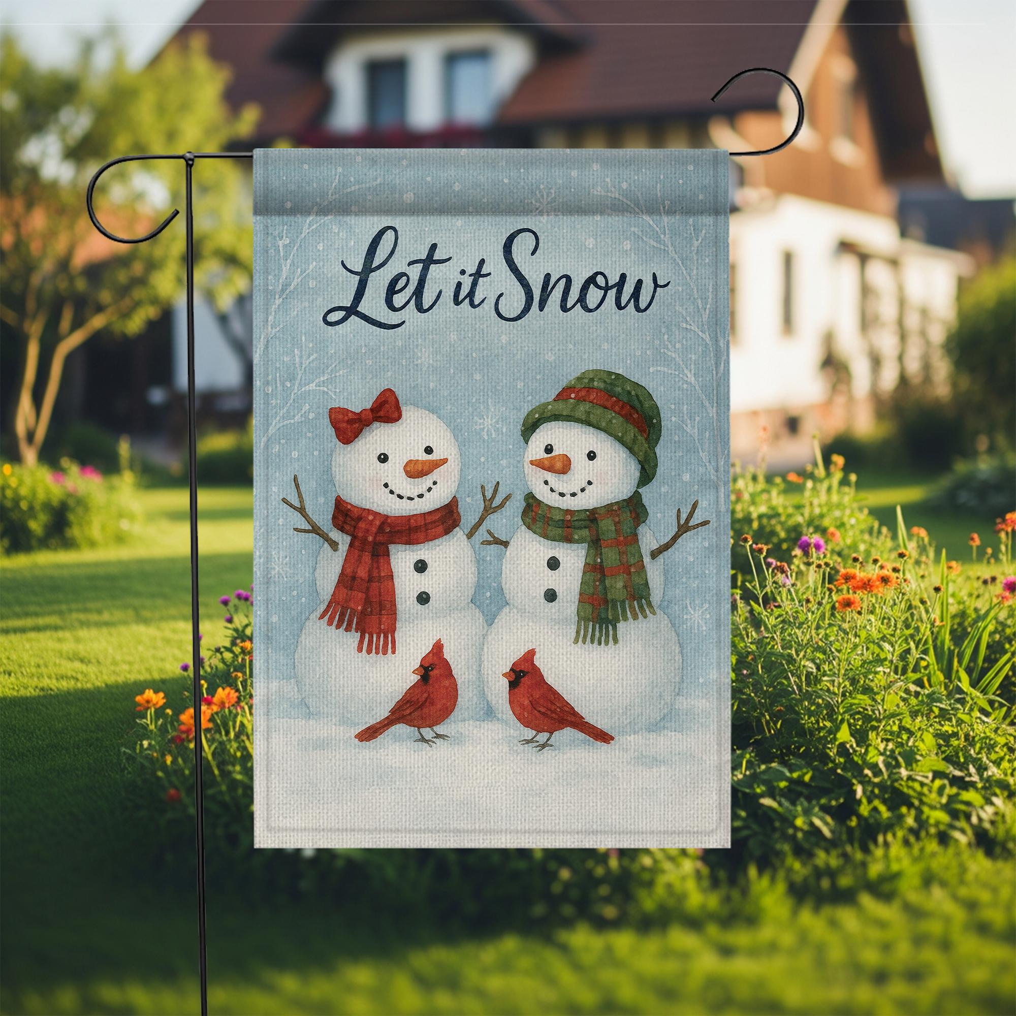 Let It Snow Garden Flag: Rustic Holiday Outdoor Banner for Christmas Porch Decor