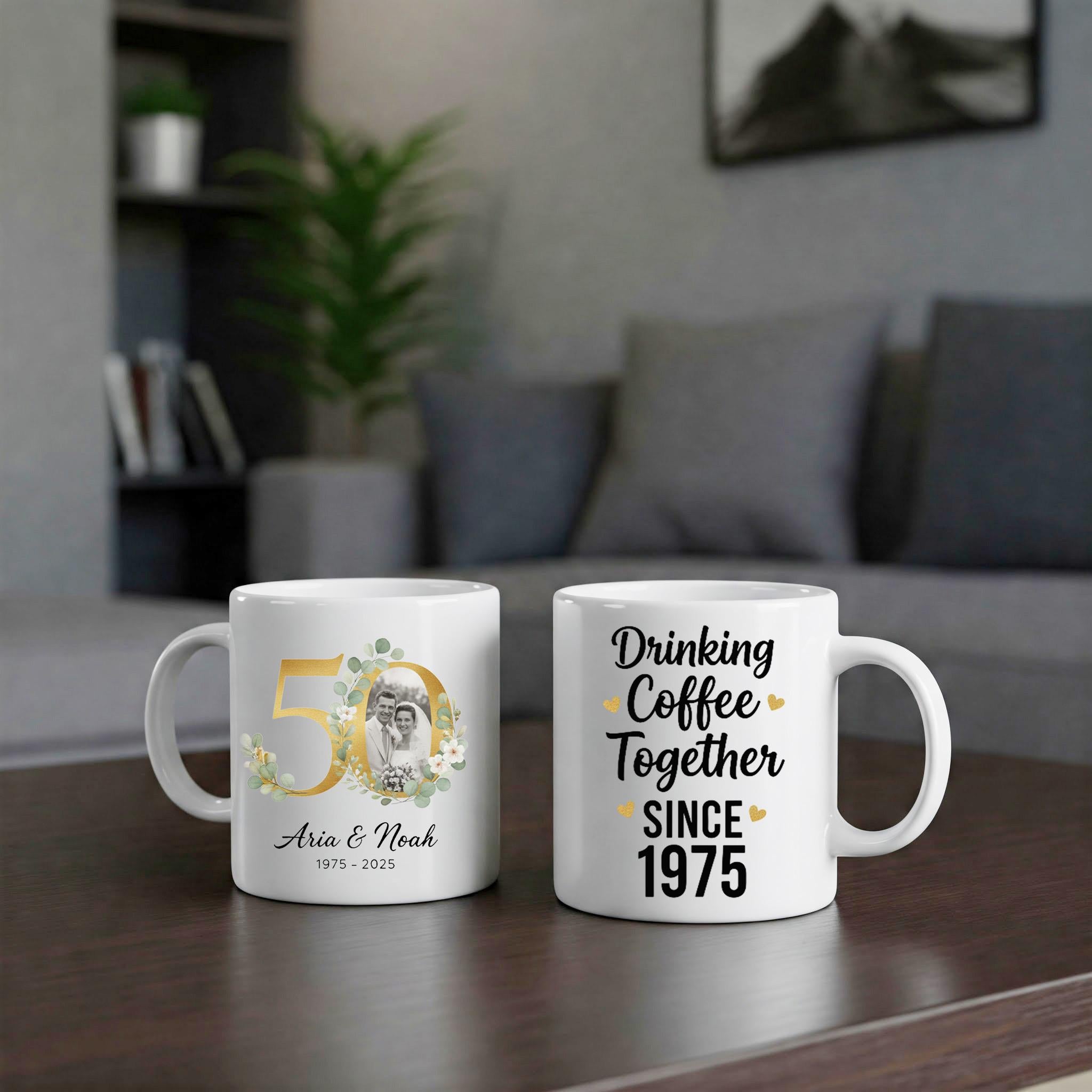 Personalized 50th Anniversary Photo Coffee Mug - Custom Names & Year