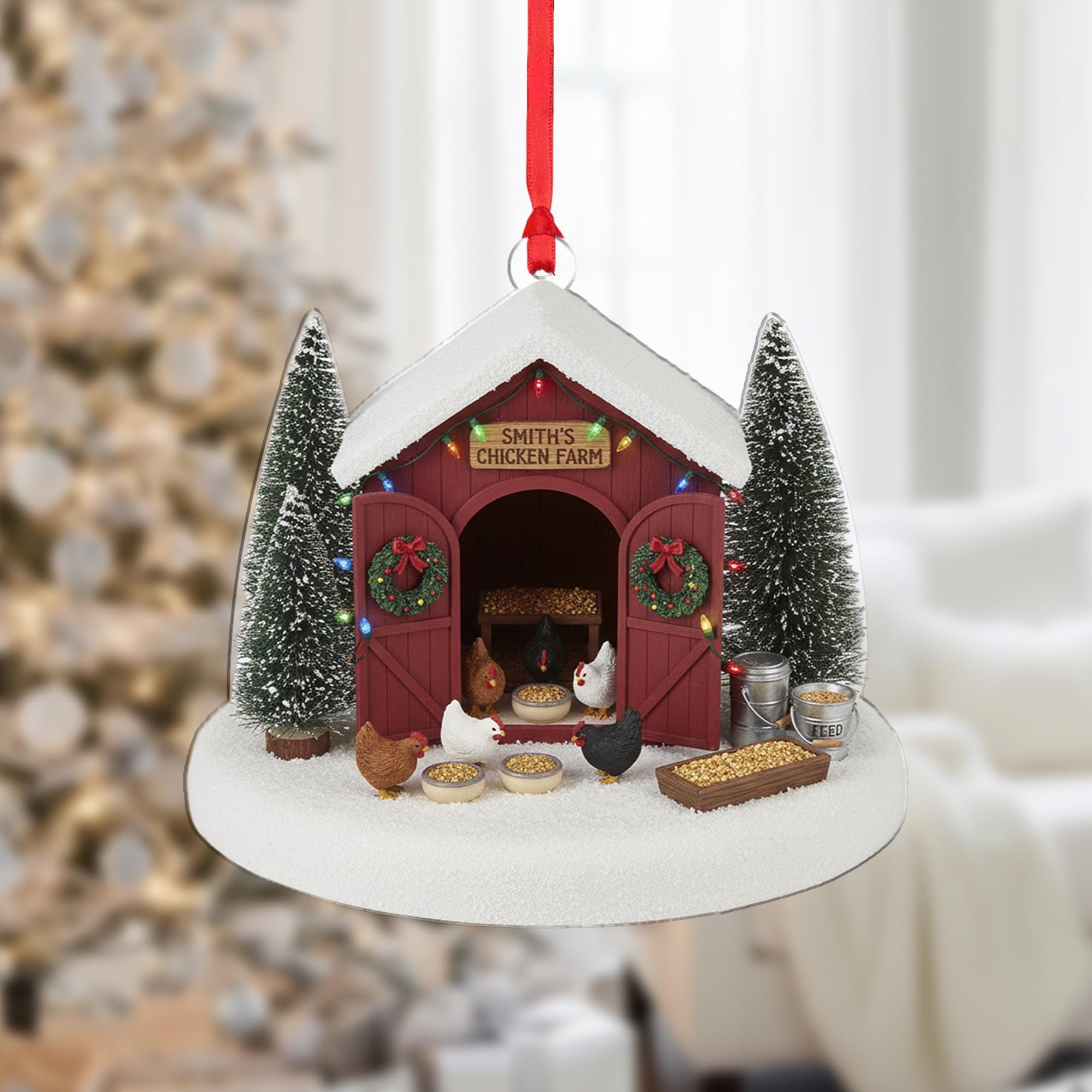 Personalized Chicken Farm Ornament: Custom Chicken Coop Christmas Decoration