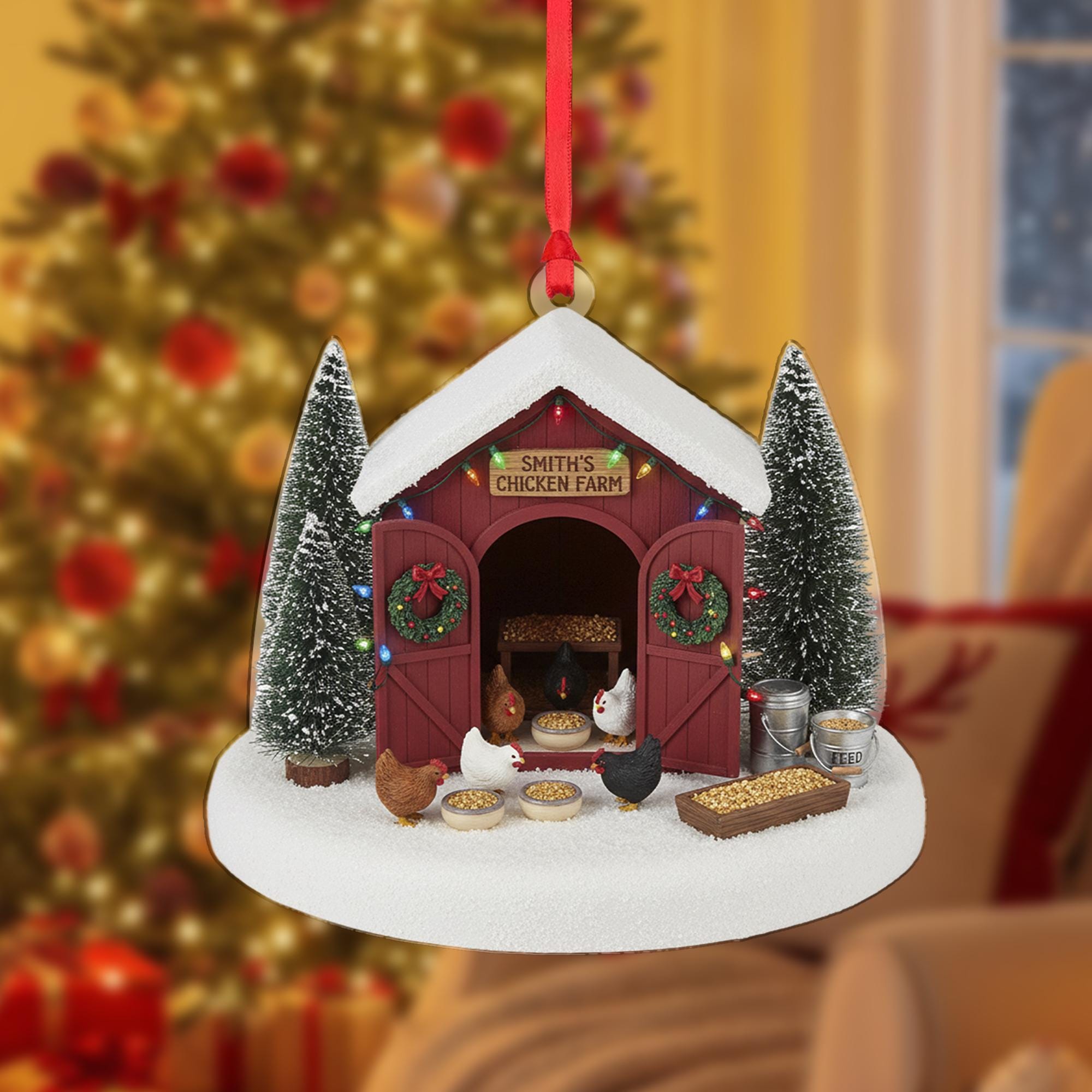 Personalized Chicken Farm Ornament: Custom Chicken Coop Christmas Decoration