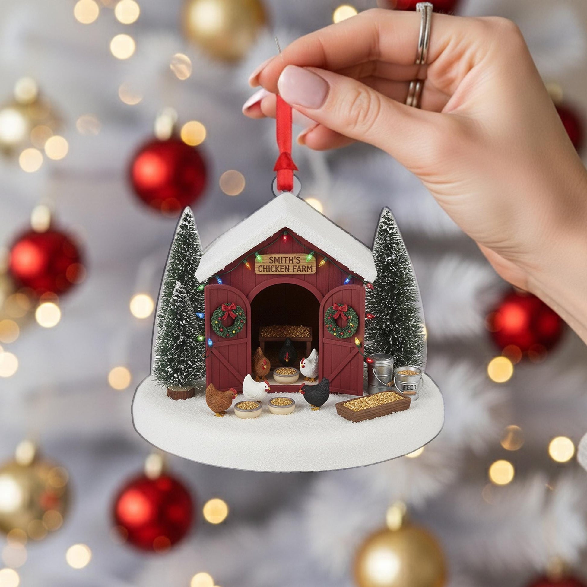 Personalized Chicken Farm Ornament: Custom Chicken Coop Christmas Decoration