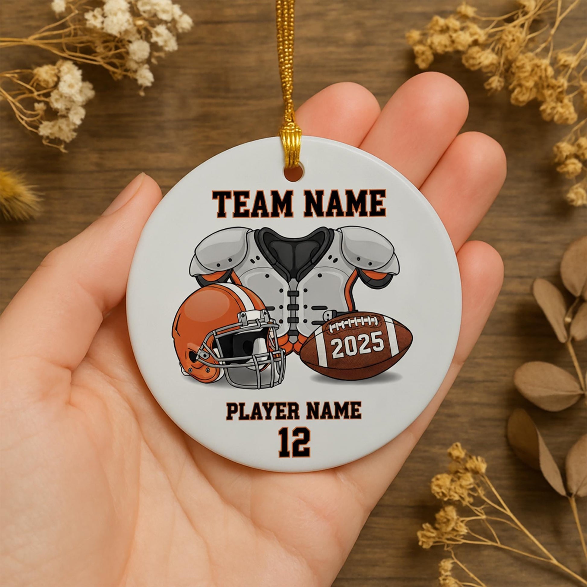Custom Football Ornament – Team Name & Player Name Ceramic Hanging Keepsake