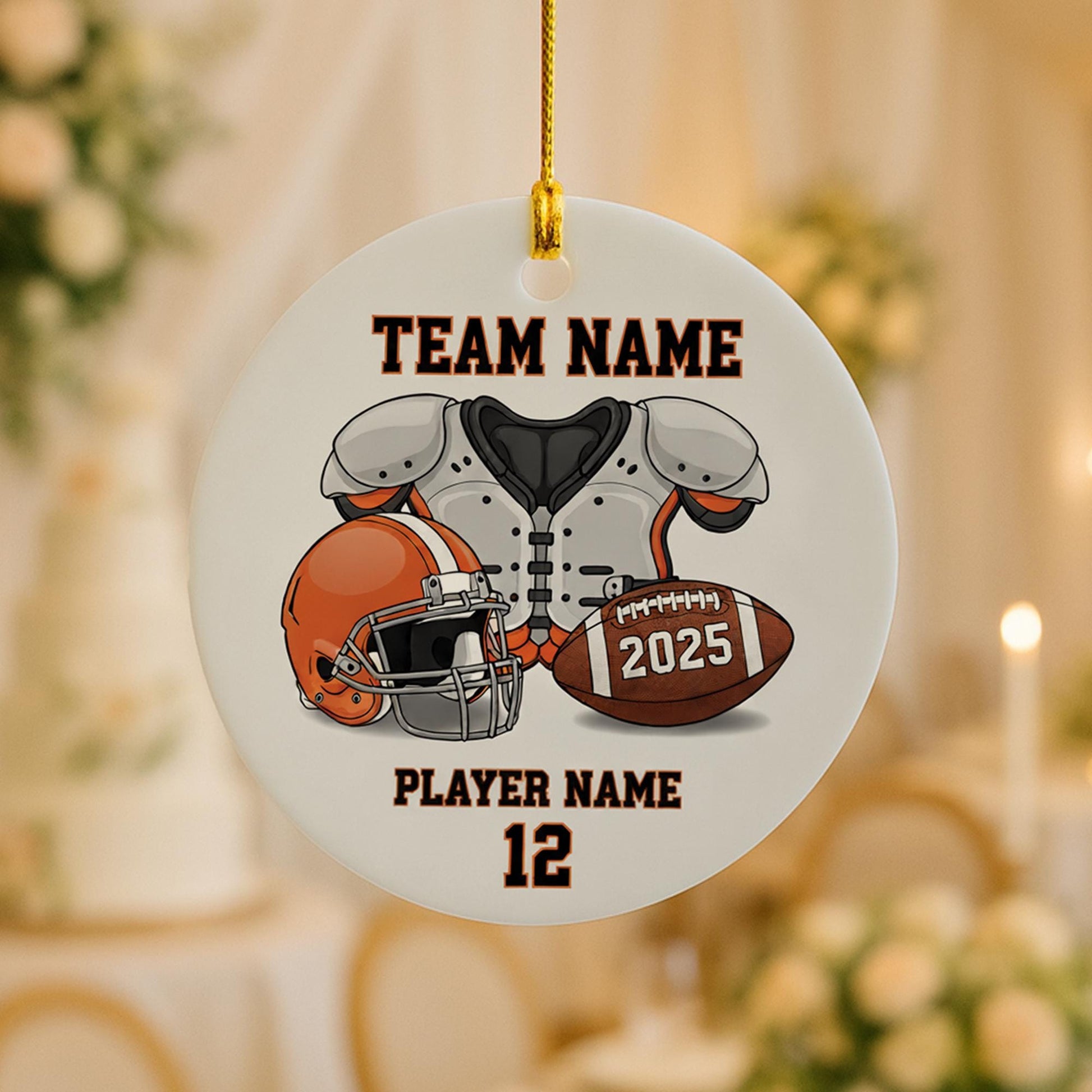 Custom Football Ornament – Team Name & Player Name Ceramic Hanging Keepsake
