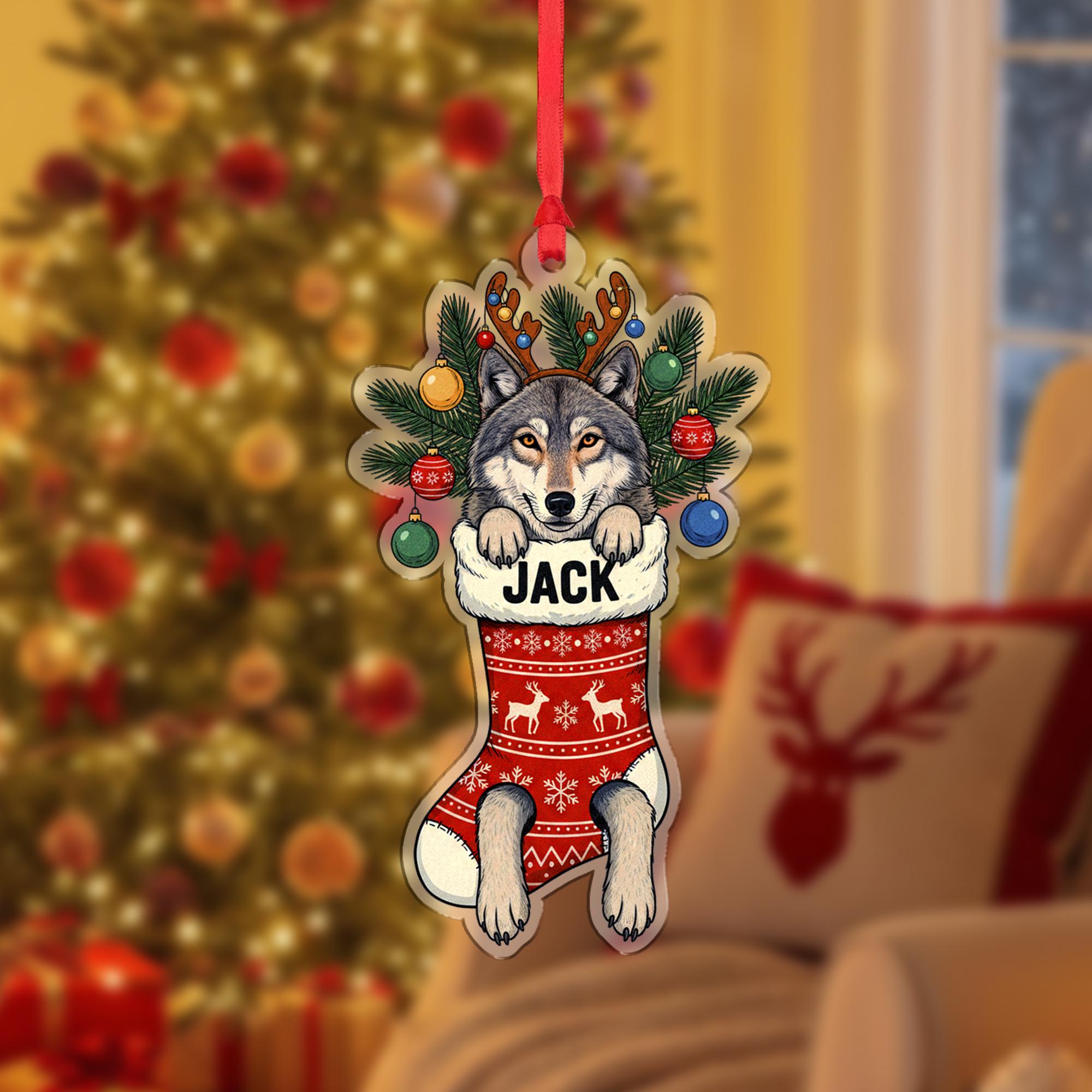 Personalized Wolf Christmas Ornament: Custom Animal Stocking Decoration