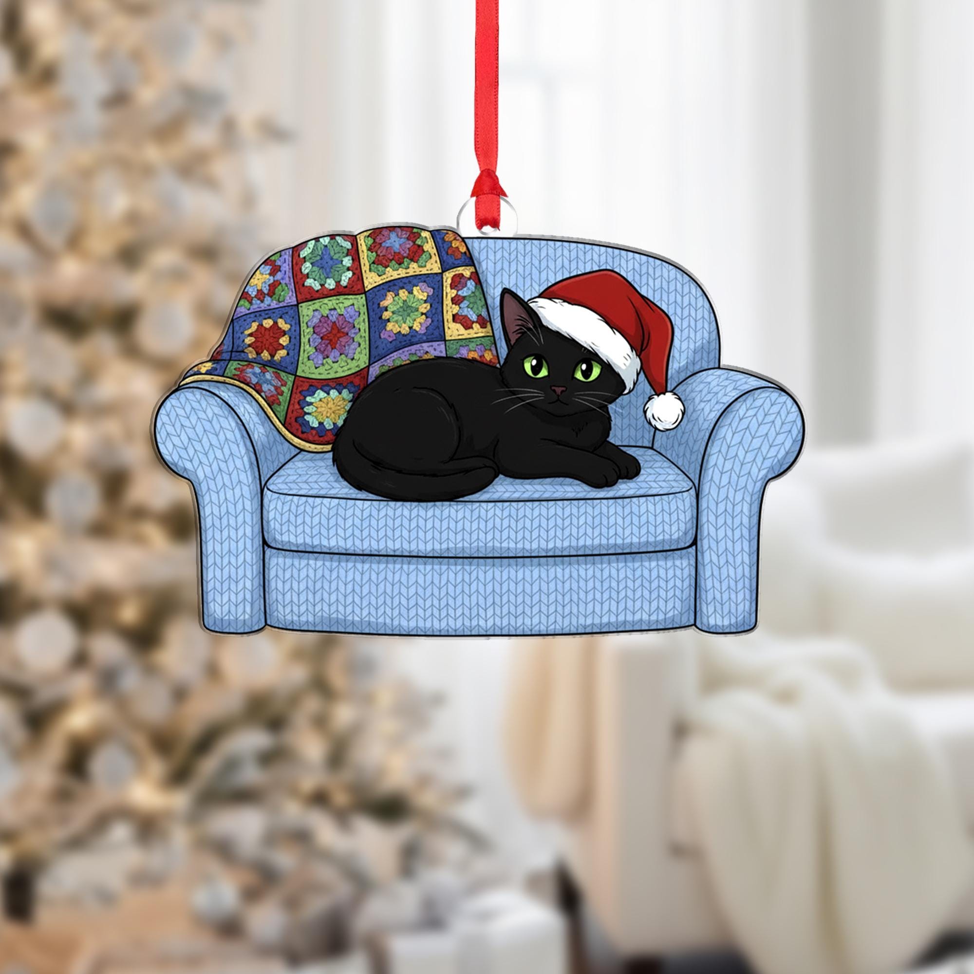Black Cat Christmas Ornament: Couch Holiday Decoration