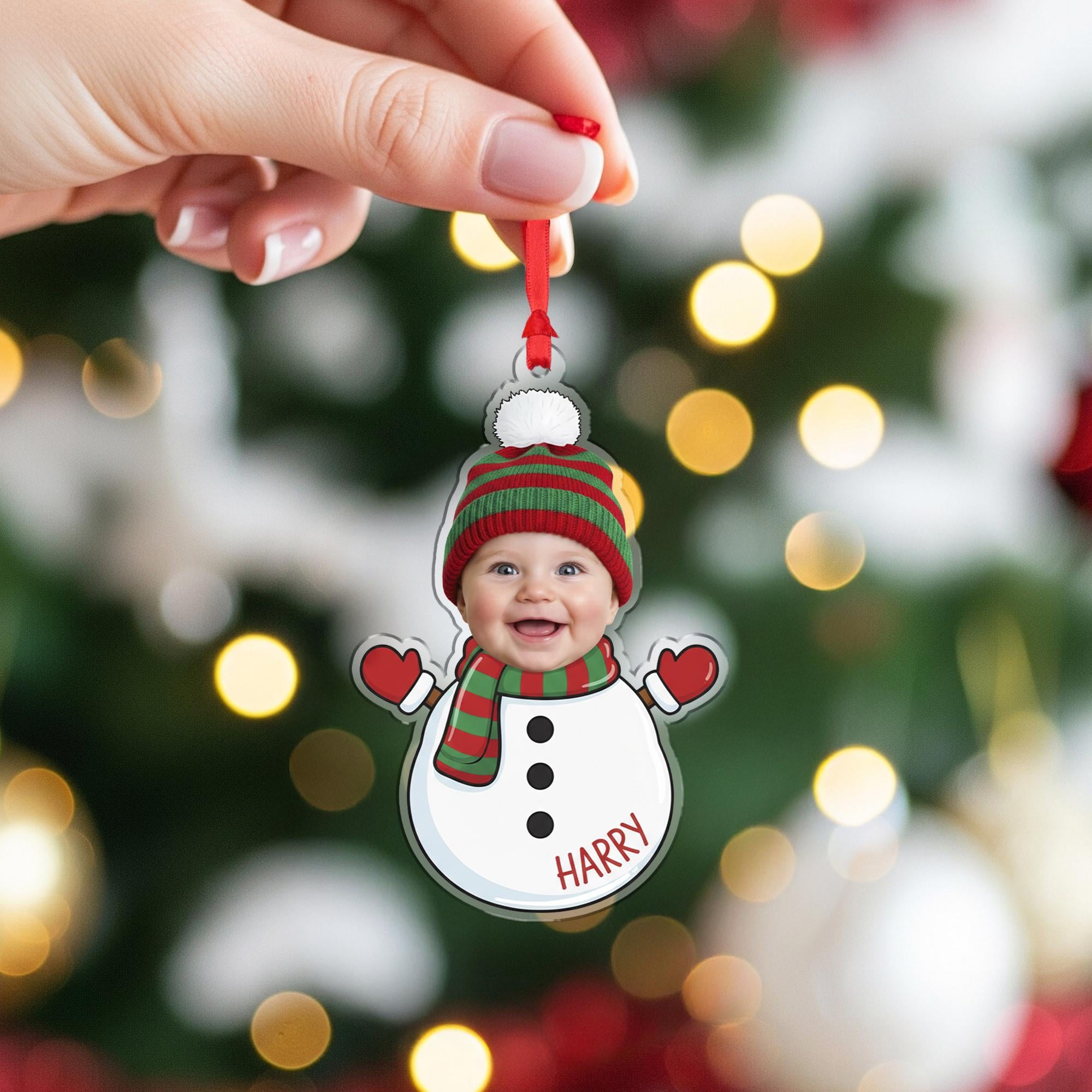 Custom Baby Christmas Ornament – Photo Face Hanging Keepsake Holiday Character