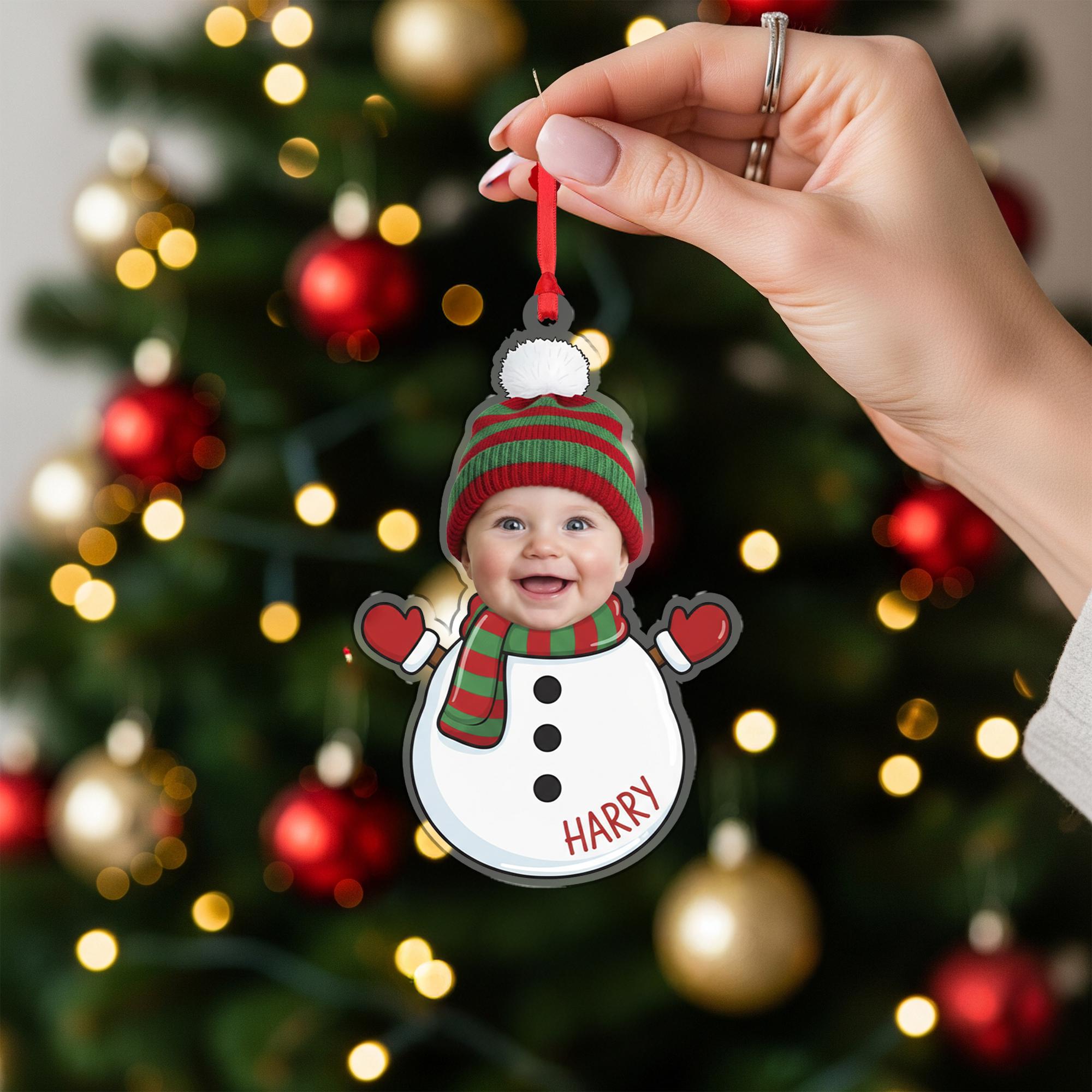Custom Baby Christmas Ornament – Photo Face Hanging Keepsake Holiday Character