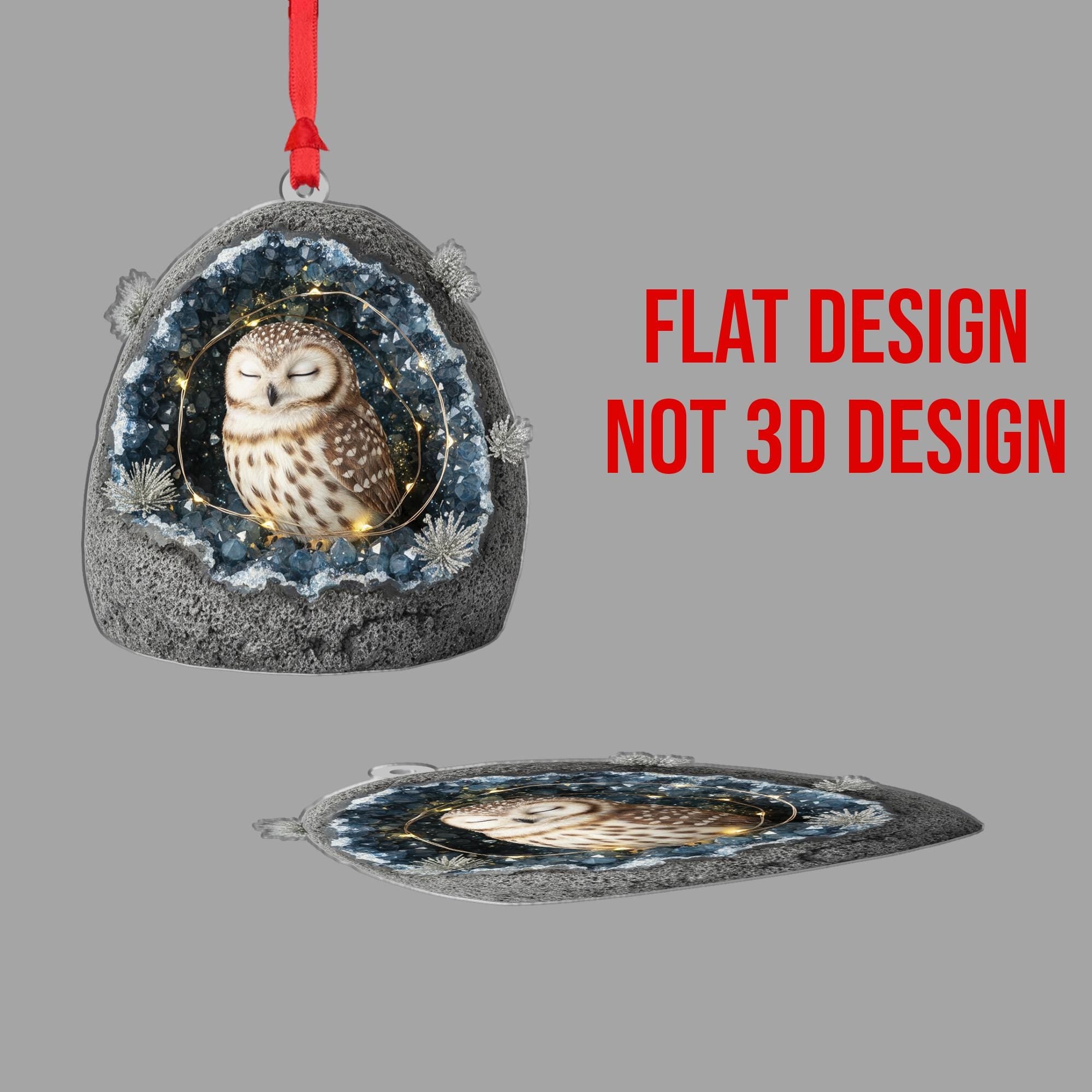 Owl Geode Christmas Ornament: Crystal Rock Holiday Decoration
