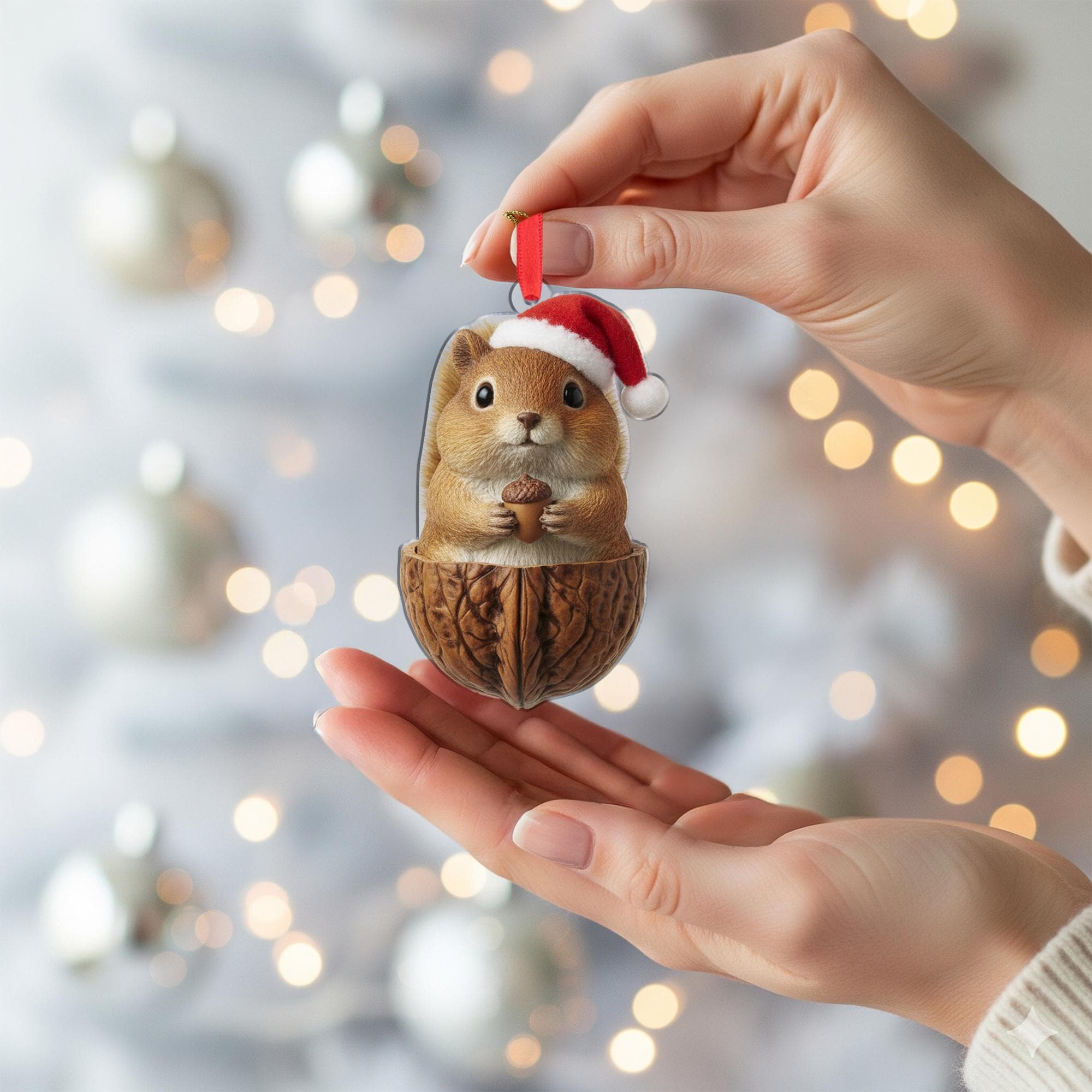 Squirrel Christmas Ornament: Holiday Nut Shell Decor