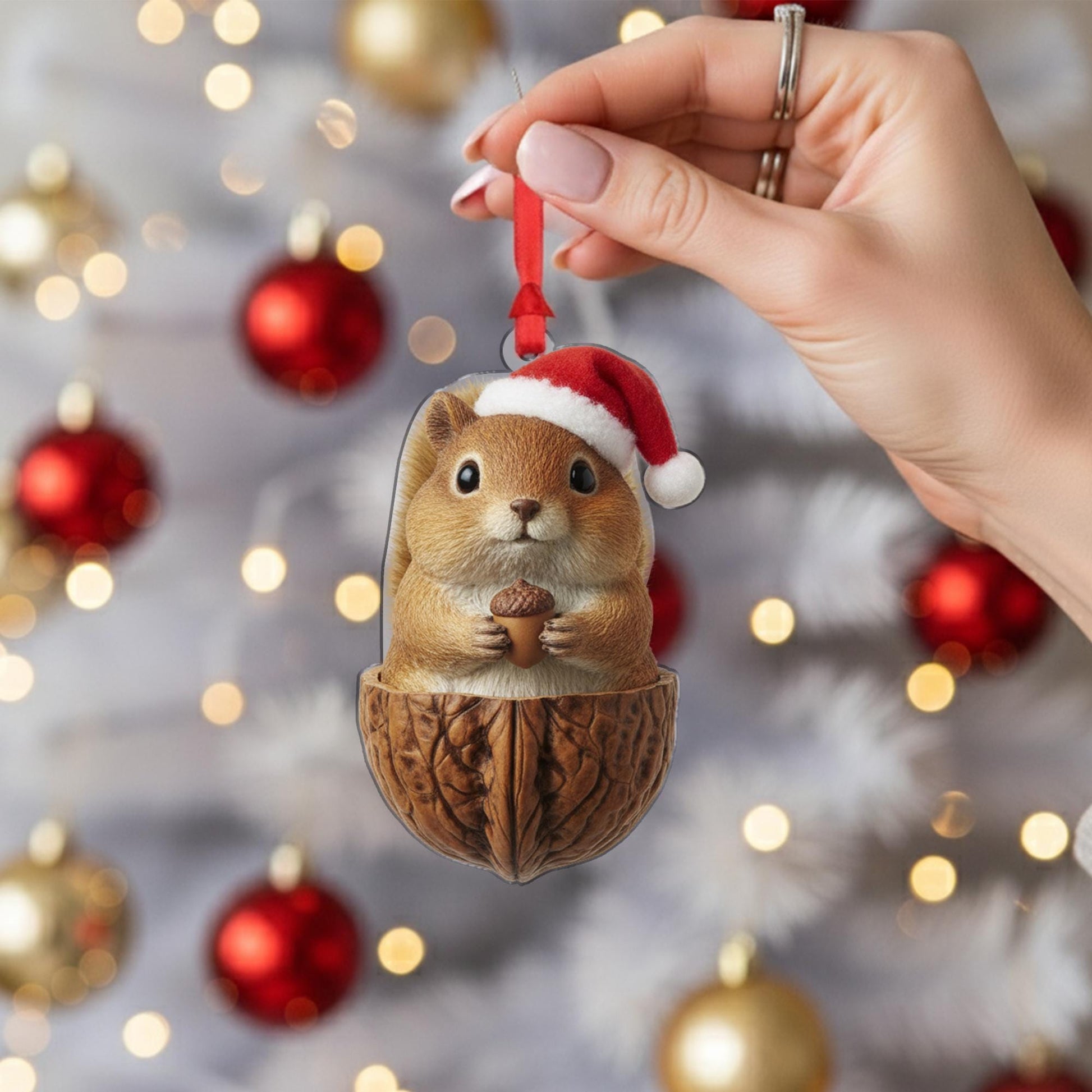 Squirrel Christmas Ornament: Holiday Nut Shell Decor