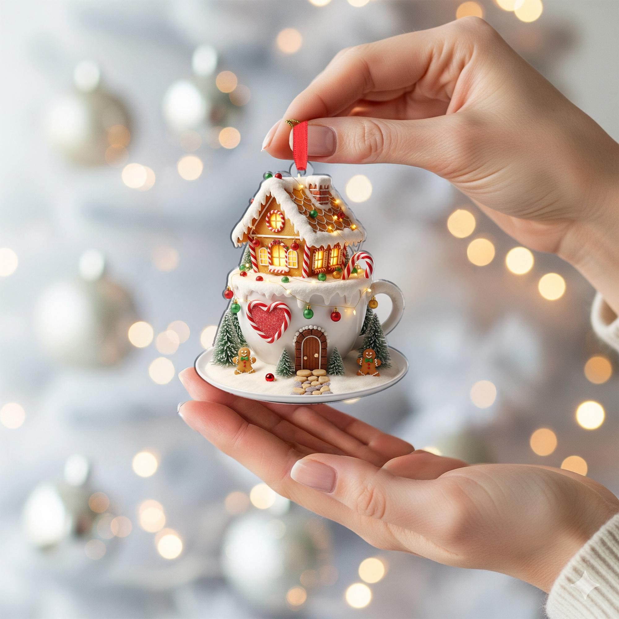 Gingerbread House Christmas Ornament: Candy Cane Cup Holiday Decoration