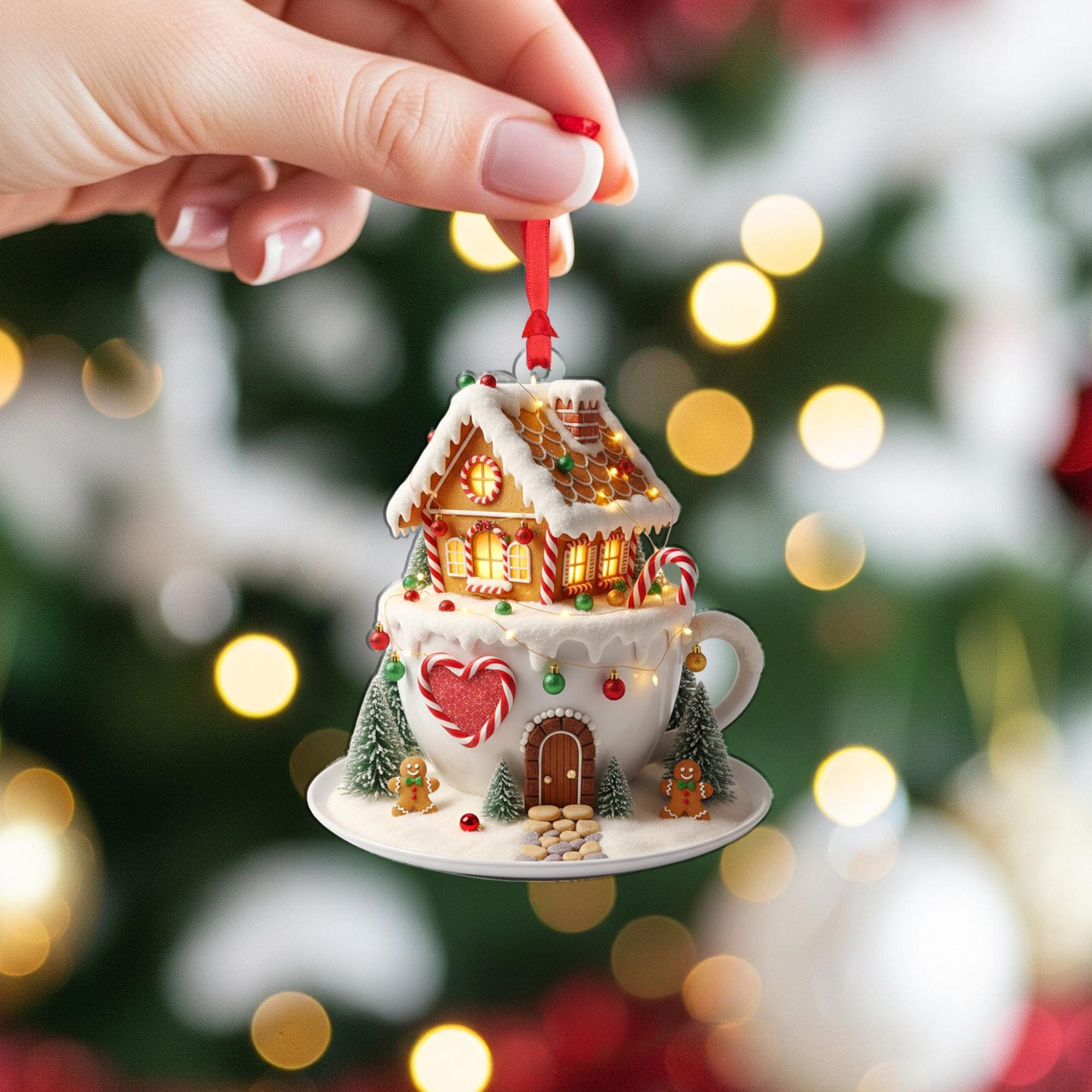 Gingerbread House Christmas Ornament: Candy Cane Cup Holiday Decoration