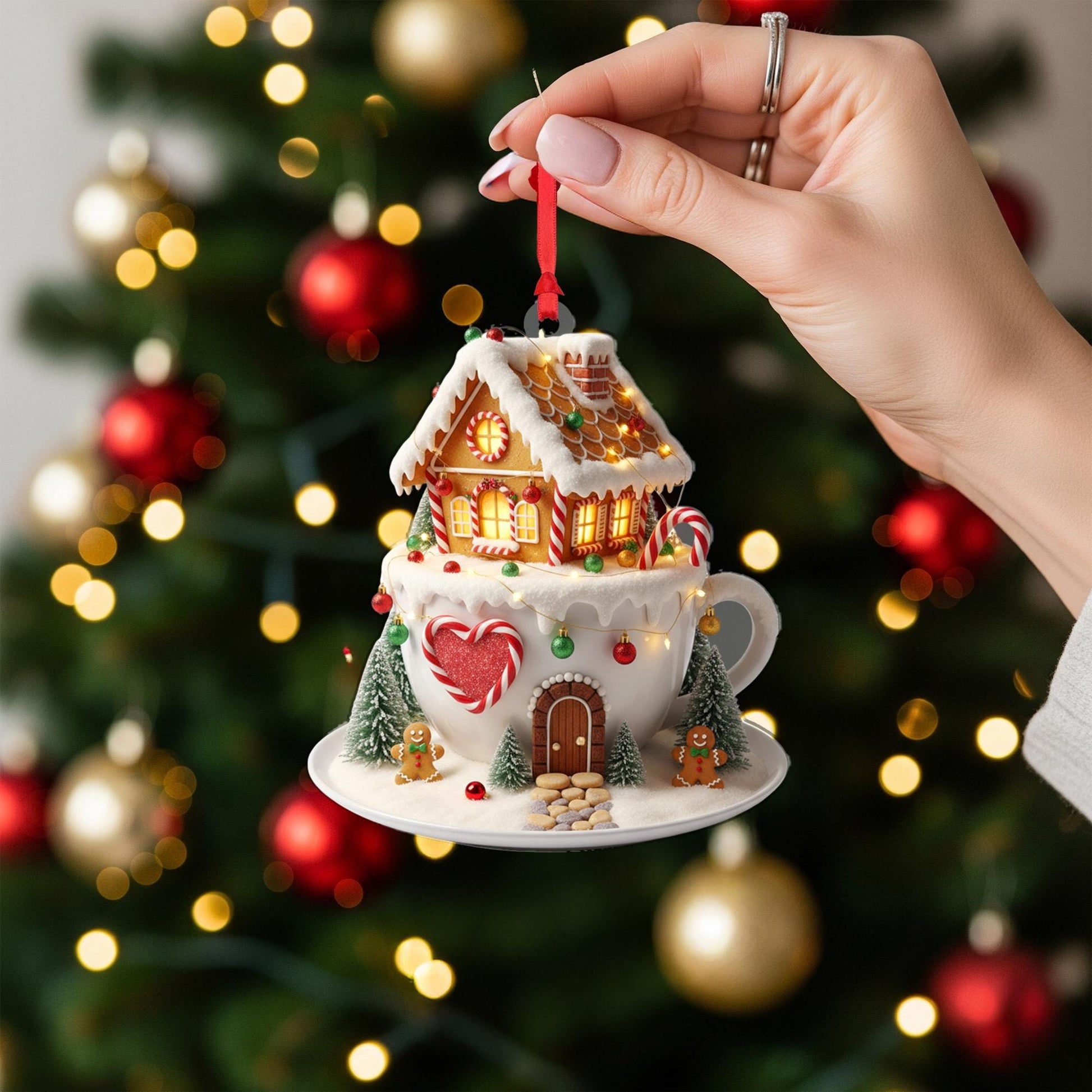 Gingerbread House Christmas Ornament: Candy Cane Cup Holiday Decoration