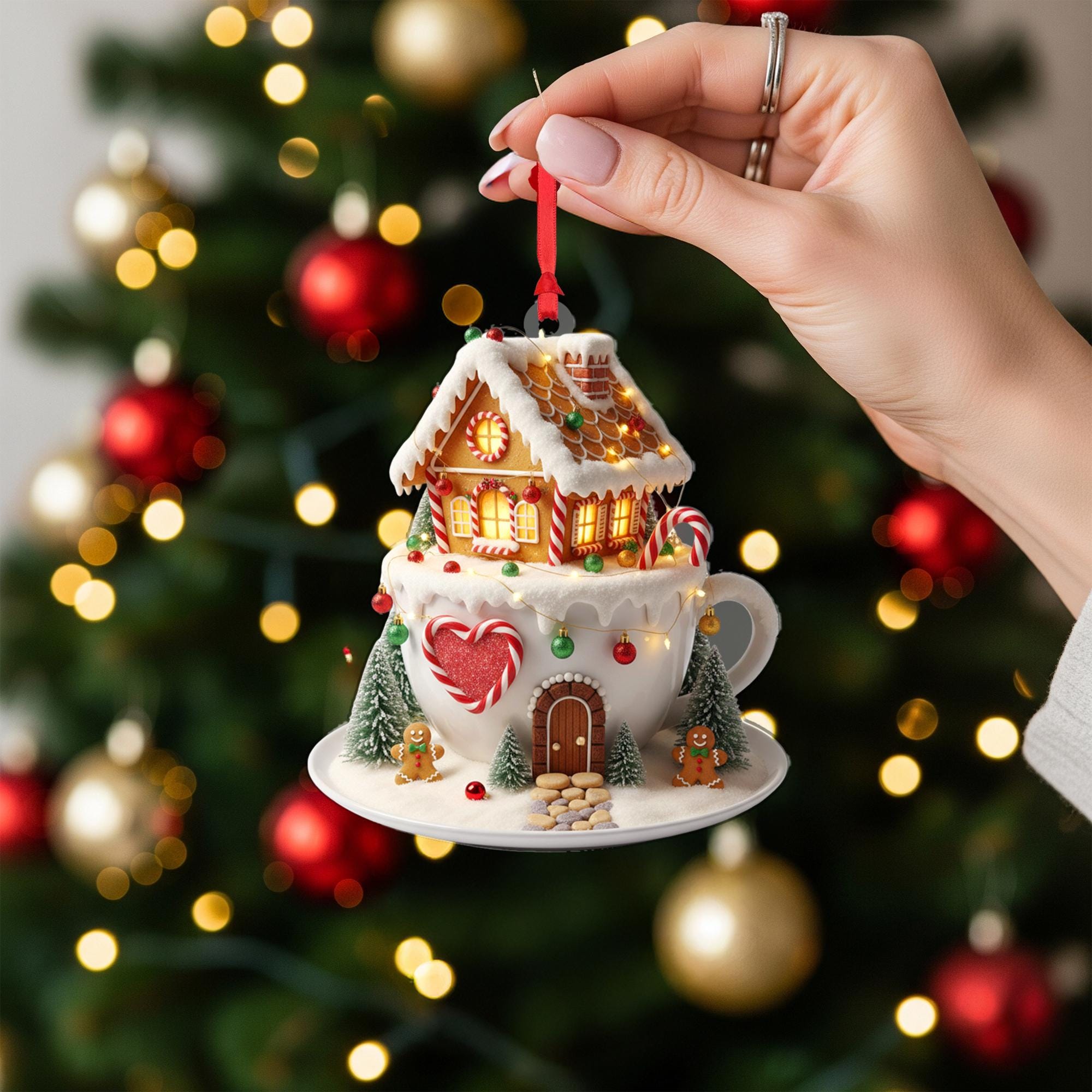Gingerbread House Christmas Ornament: Candy Cane Cup Holiday Decoration