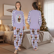 Custom Pet Face Pajama Set: Coquette Plaid Top & Pants with Pet Photo Name