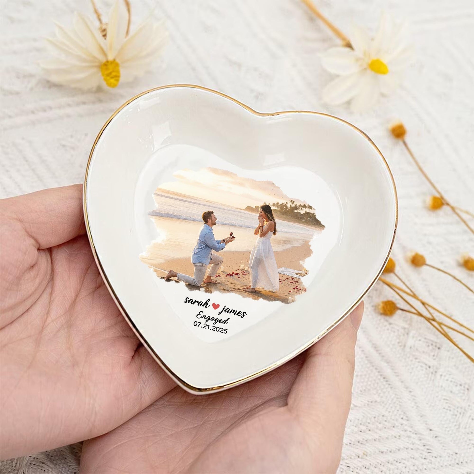 Custom Photo Jewelry Tray – Personalized Ceramic Ring Dish for Engagement or Gift