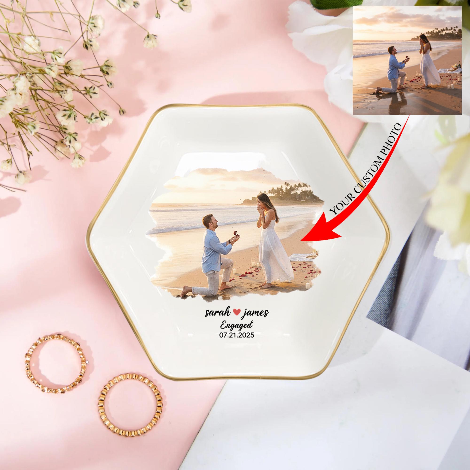 Custom Photo Jewelry Tray – Personalized Ceramic Ring Dish for Engagement or Gift